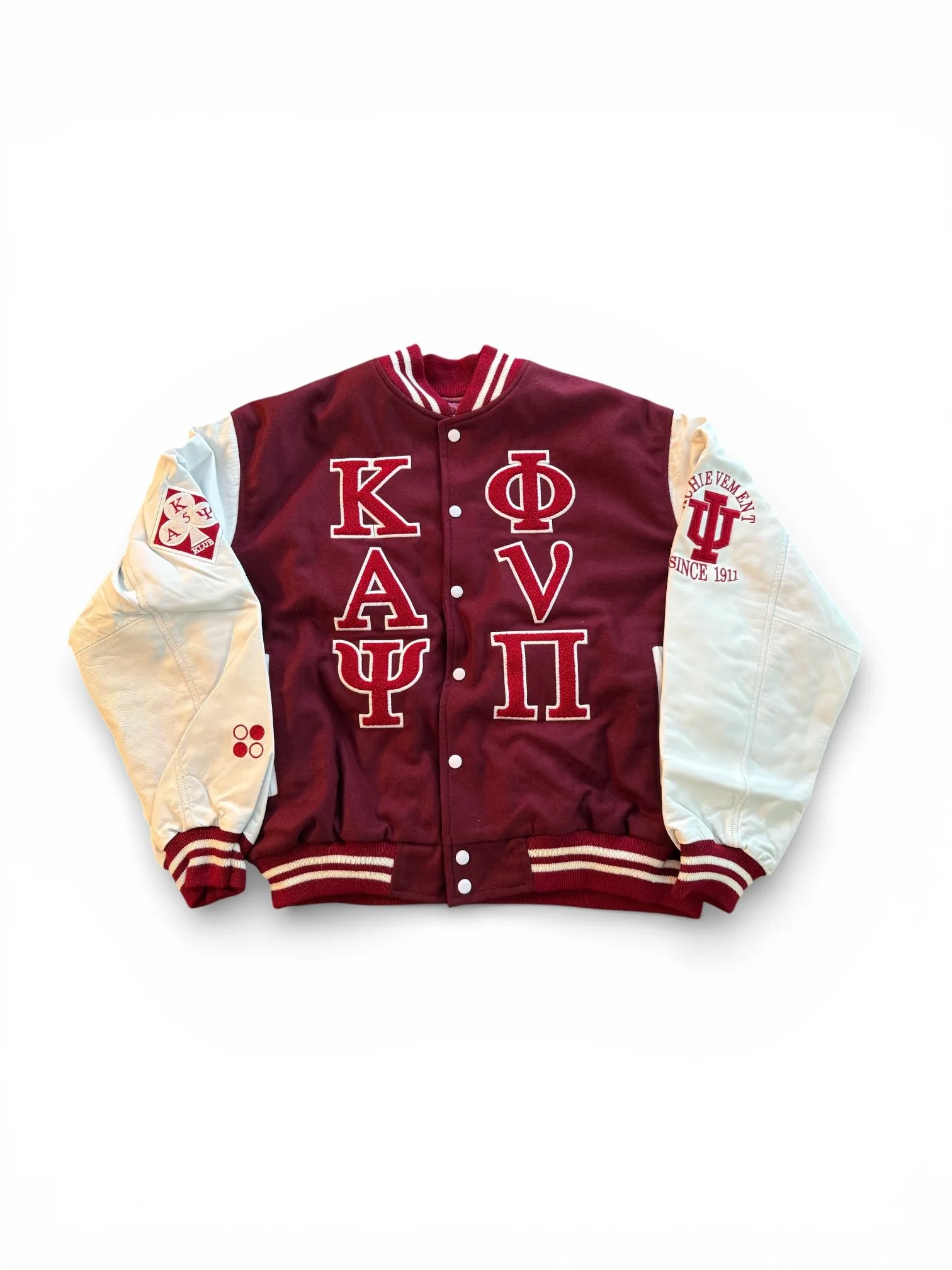 Kappa Alpha Psi Burgundy and White Sleeves Letterman Jacket 5 Klub Size XLarge