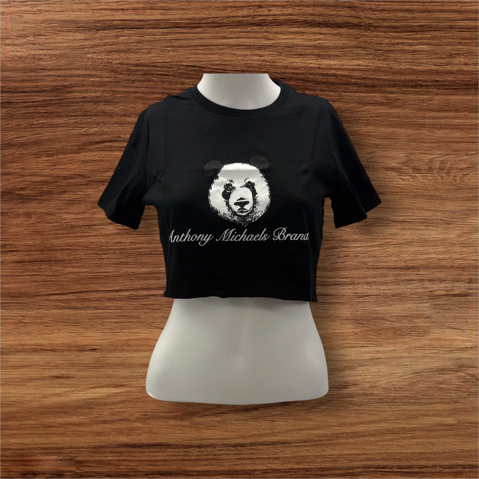 Women's Panda Black Jersey Short Sleeve Cropped Tee