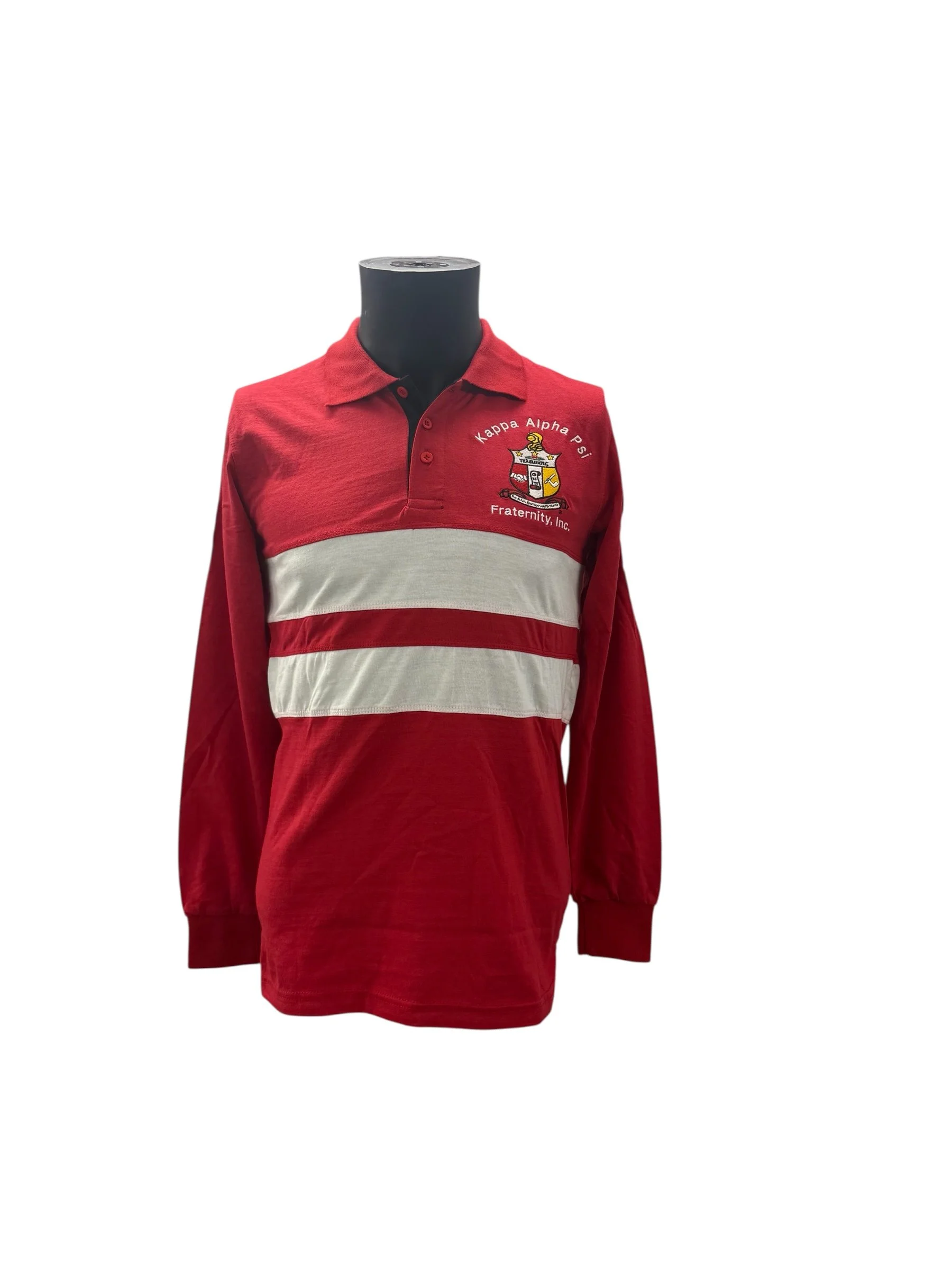 KAPPA ALPHA PSI LONG SLEEVE RED/WHITE STRIPED RUGBY POLO