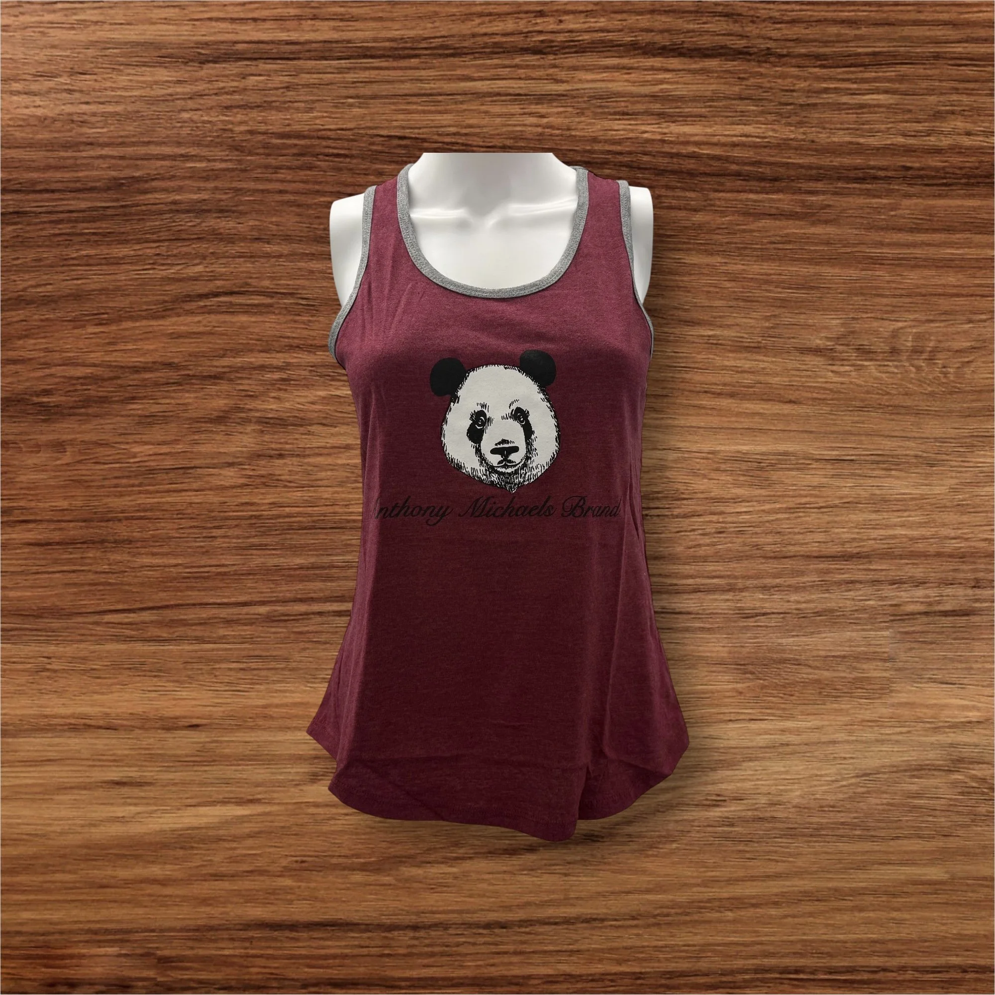 Anthony Michaels Heather Maroon Panda Racerback Tank