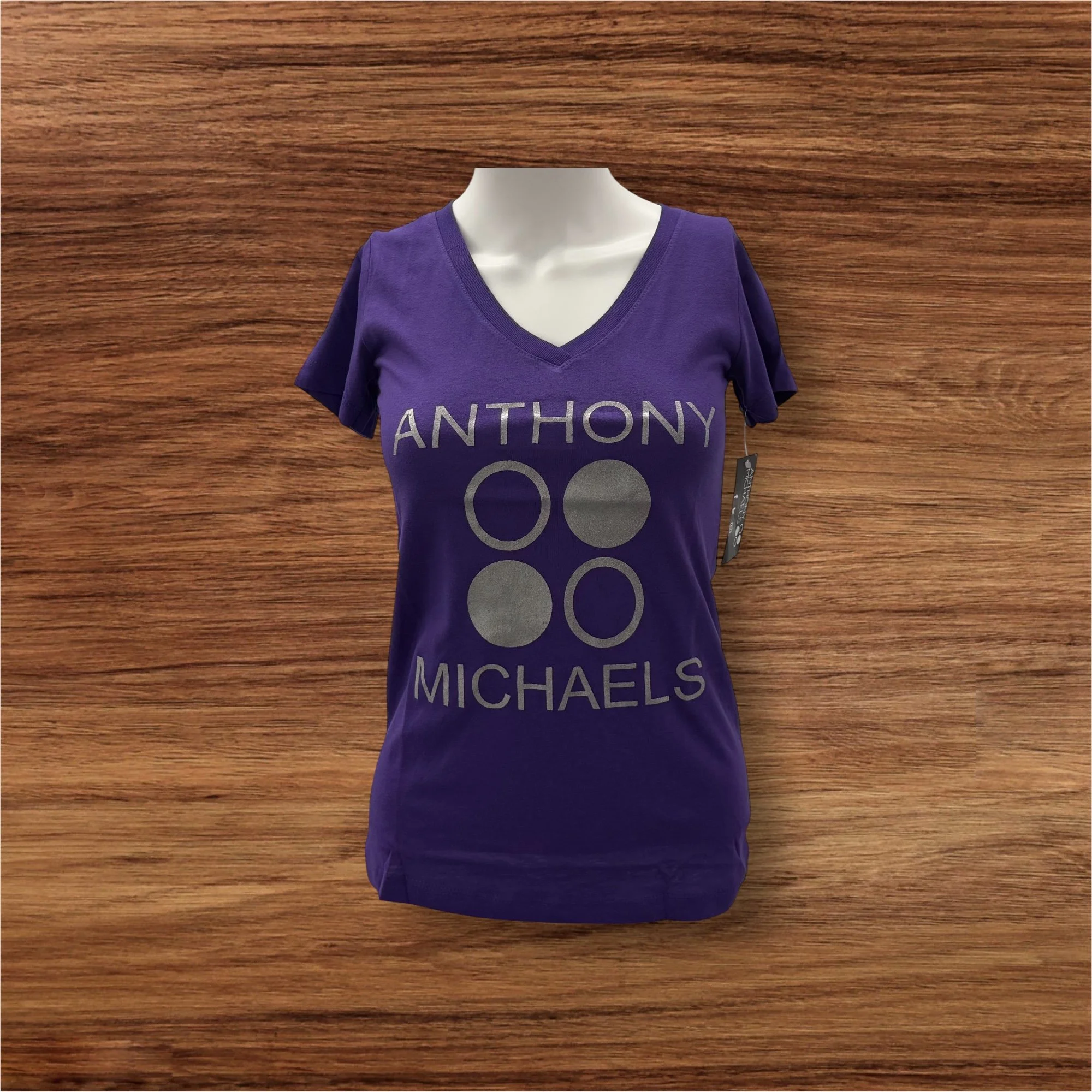 Anthony Michaels Women's Designer Stretch Purple/Silver Logo Tee