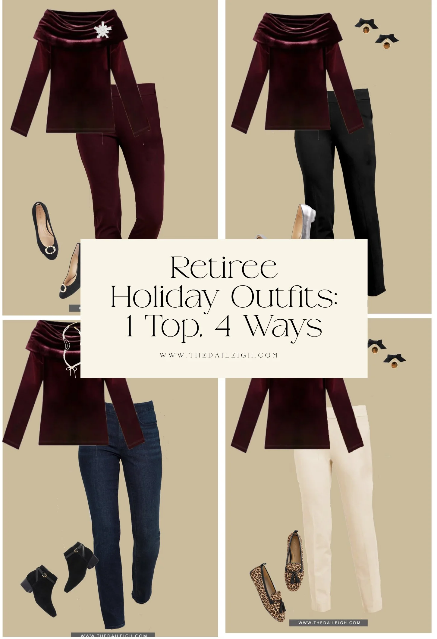 Retiree Holiday Outfits: 1 Top, 4 Ways