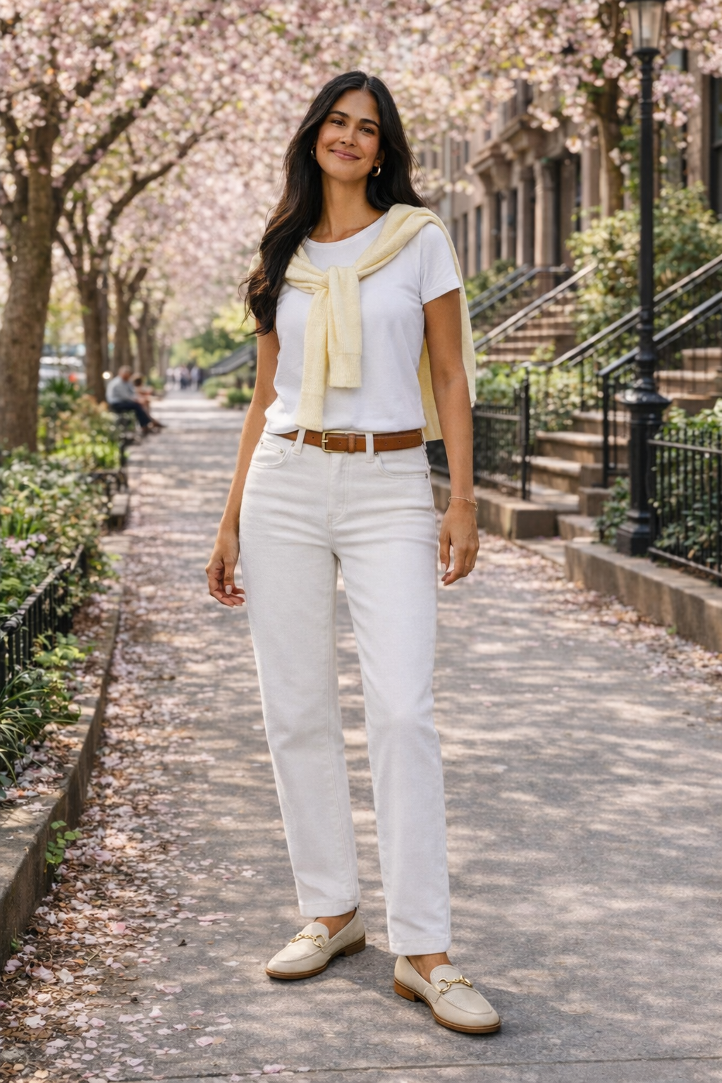 woman wearing spring outfit