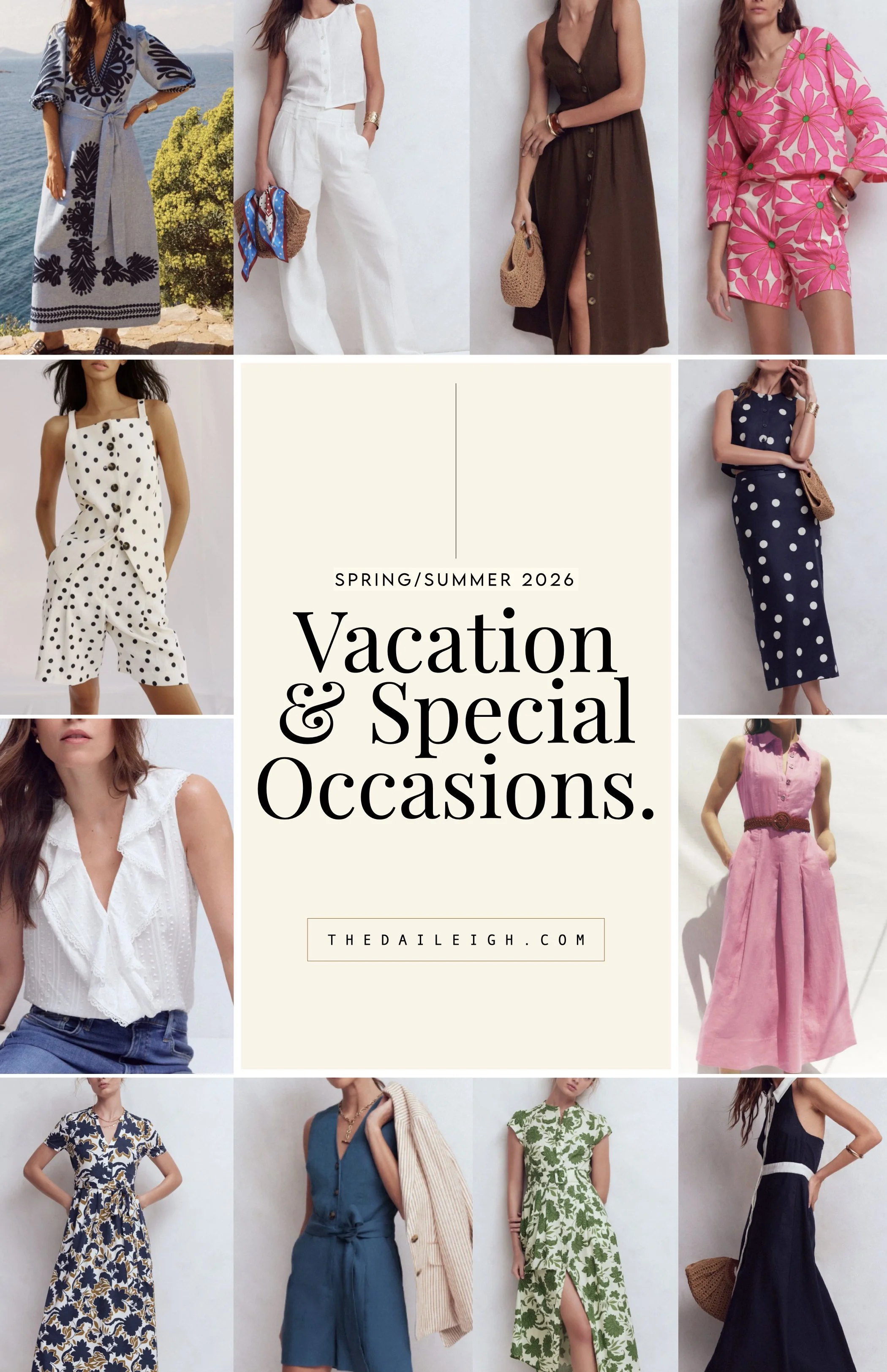 Spring vacation and special occasion outfits for women over 50 featuring dresses, shoes, accessories, and stylish wardrobe essentials.
