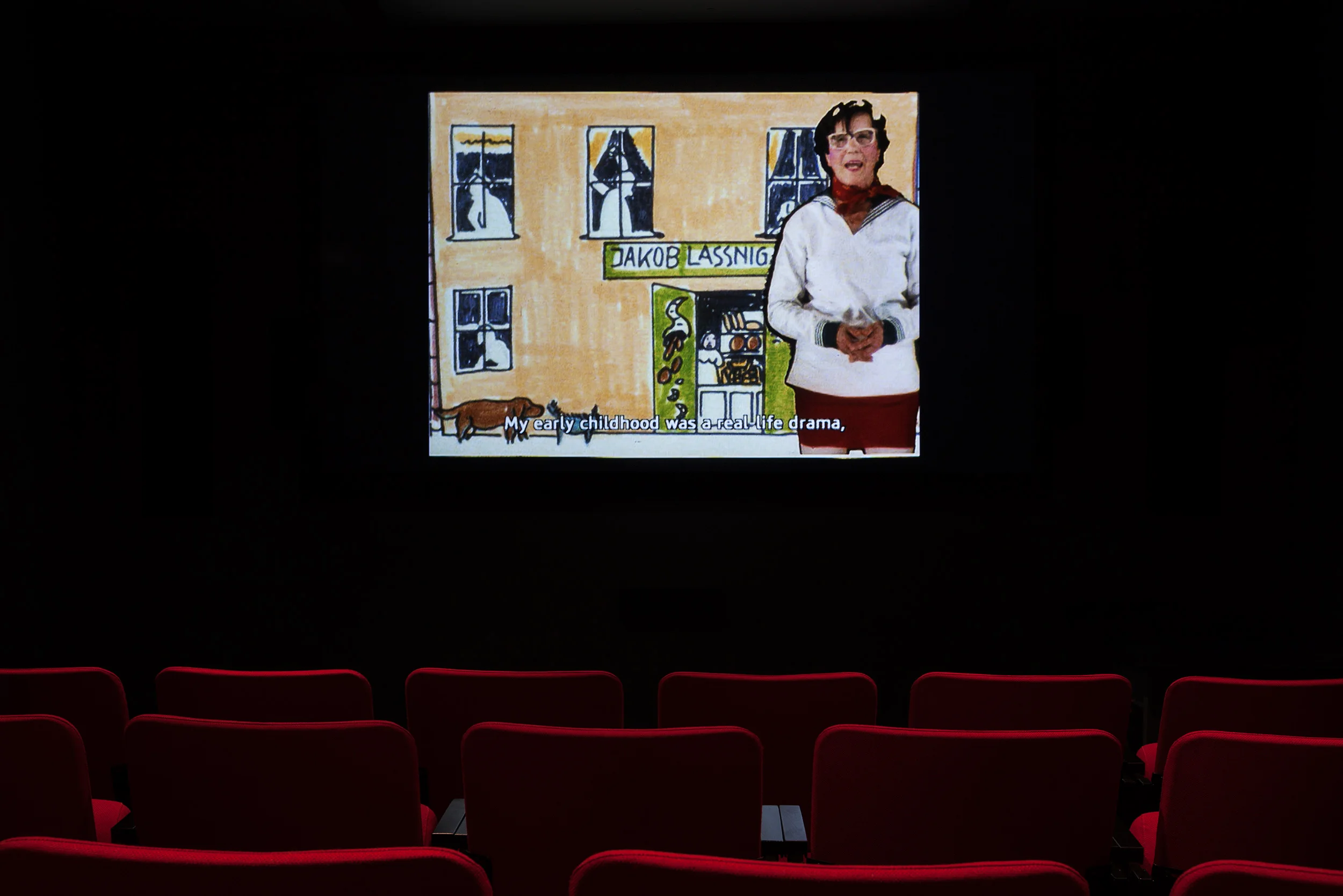 © Maria Lassnig, Maria Lassnig Kantate (1992). Vue de l'exposition. Photo : Marilou Crispin.