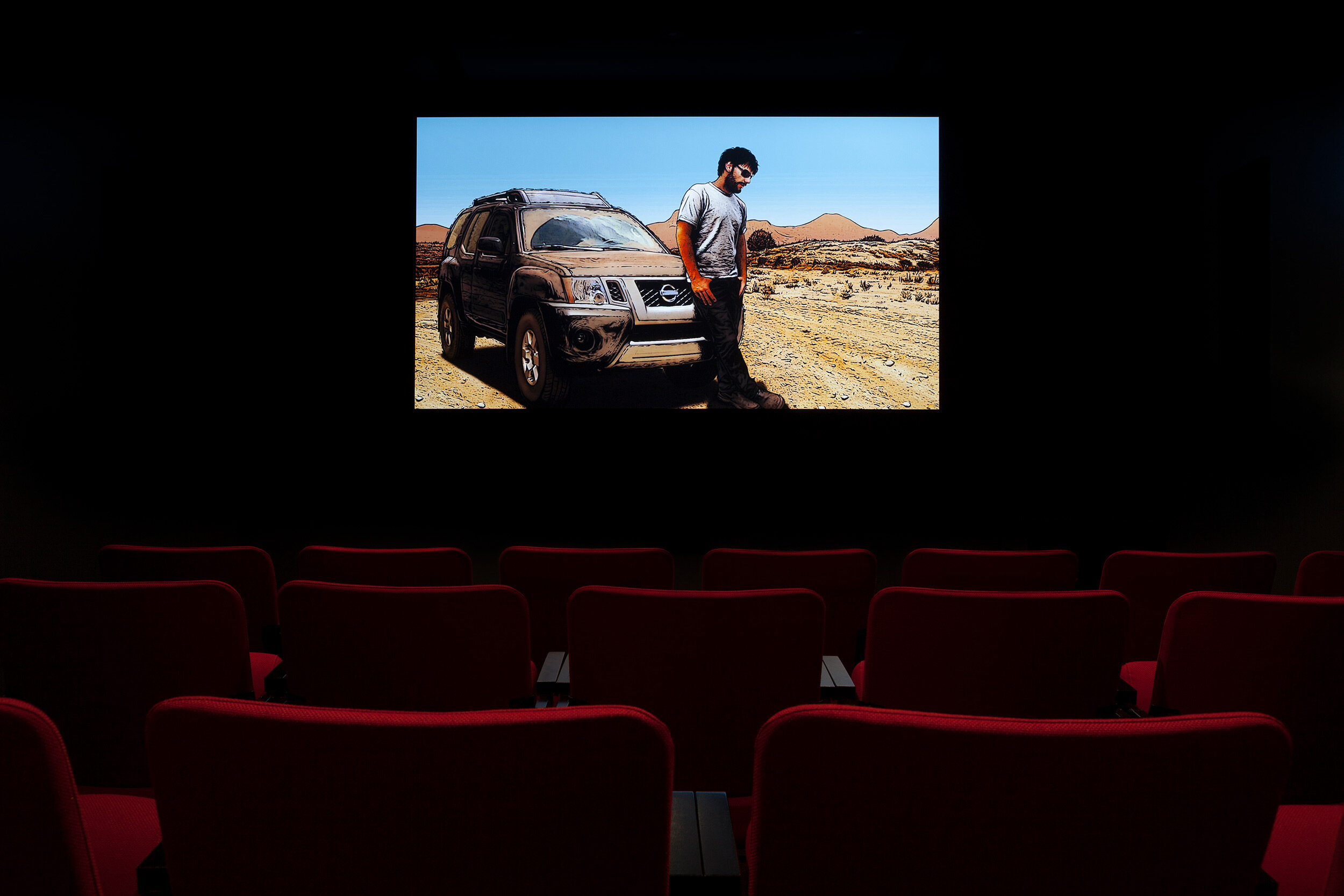  © Nathalie Melikian , The Last Man on Earth  (2016). Vue d’installation de l'exposition, Dazibao, 2016-2017. BNLMTL 2016 –  Le Grand Balcon  (commissaire : Philippe Pirotte). Photo : Marilou Crispin. 