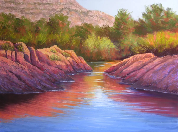 Desert Stream (506), pastel, 18 x 24", $1,500