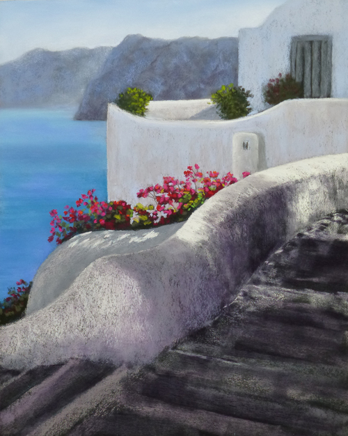 Stairs in Santorini (766), pastel, 20 x 16", $1,500