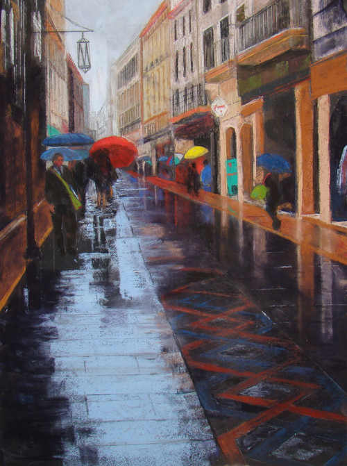 Rainy Day in Ronda (793), pastel, 24 x 18", SOLD