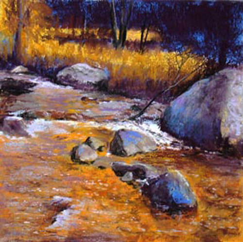 Golden Creek (113), pastel, 8.5 x 8", $295