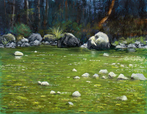 Wet Rocks (124), pastel, 12 x 16", $650