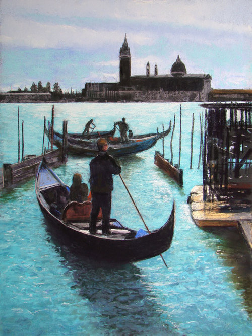 Gondoliers (Venice) (152), pastel, 24 x 18", $1,500