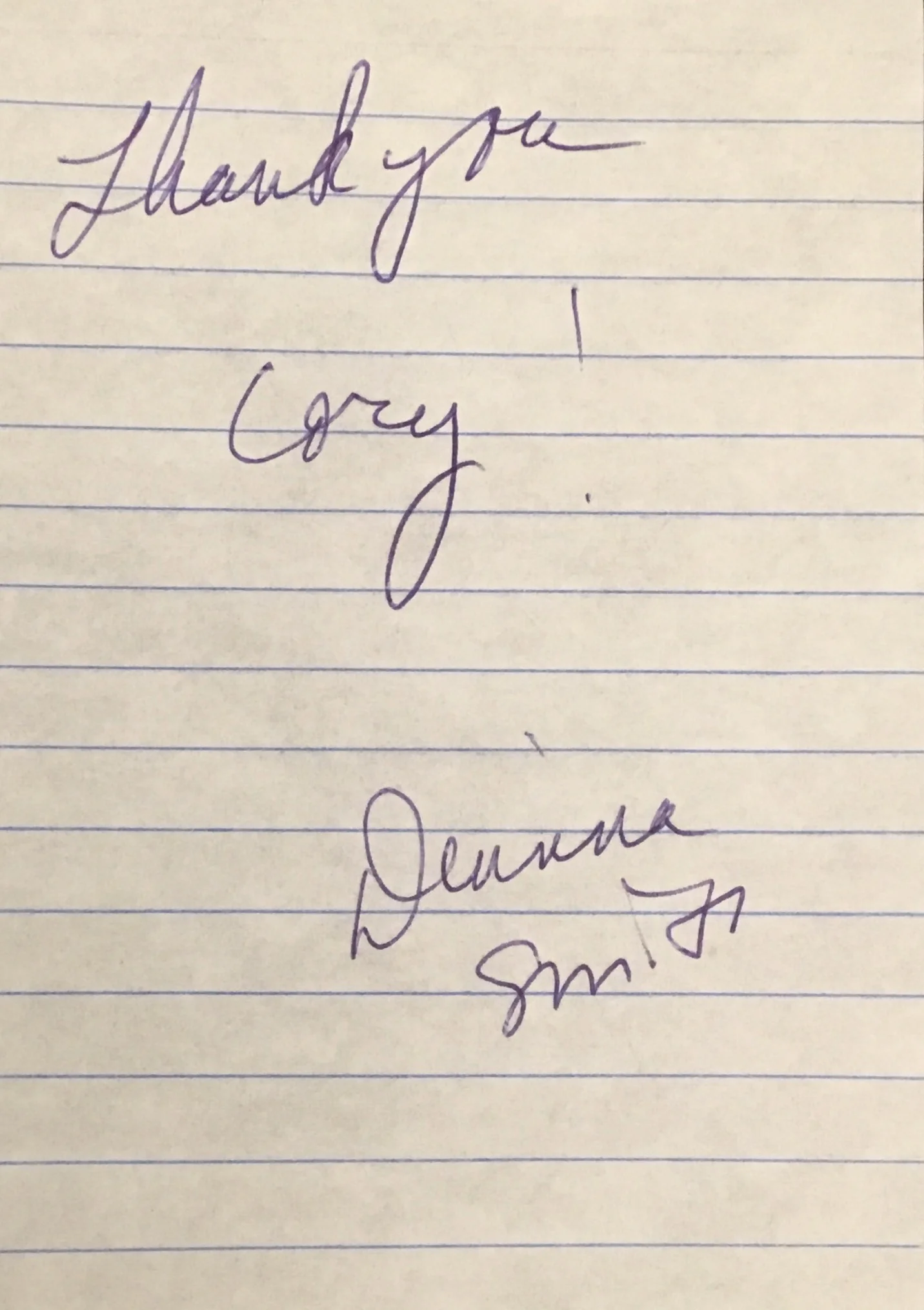 "Thank you Cory!" Denise Smith