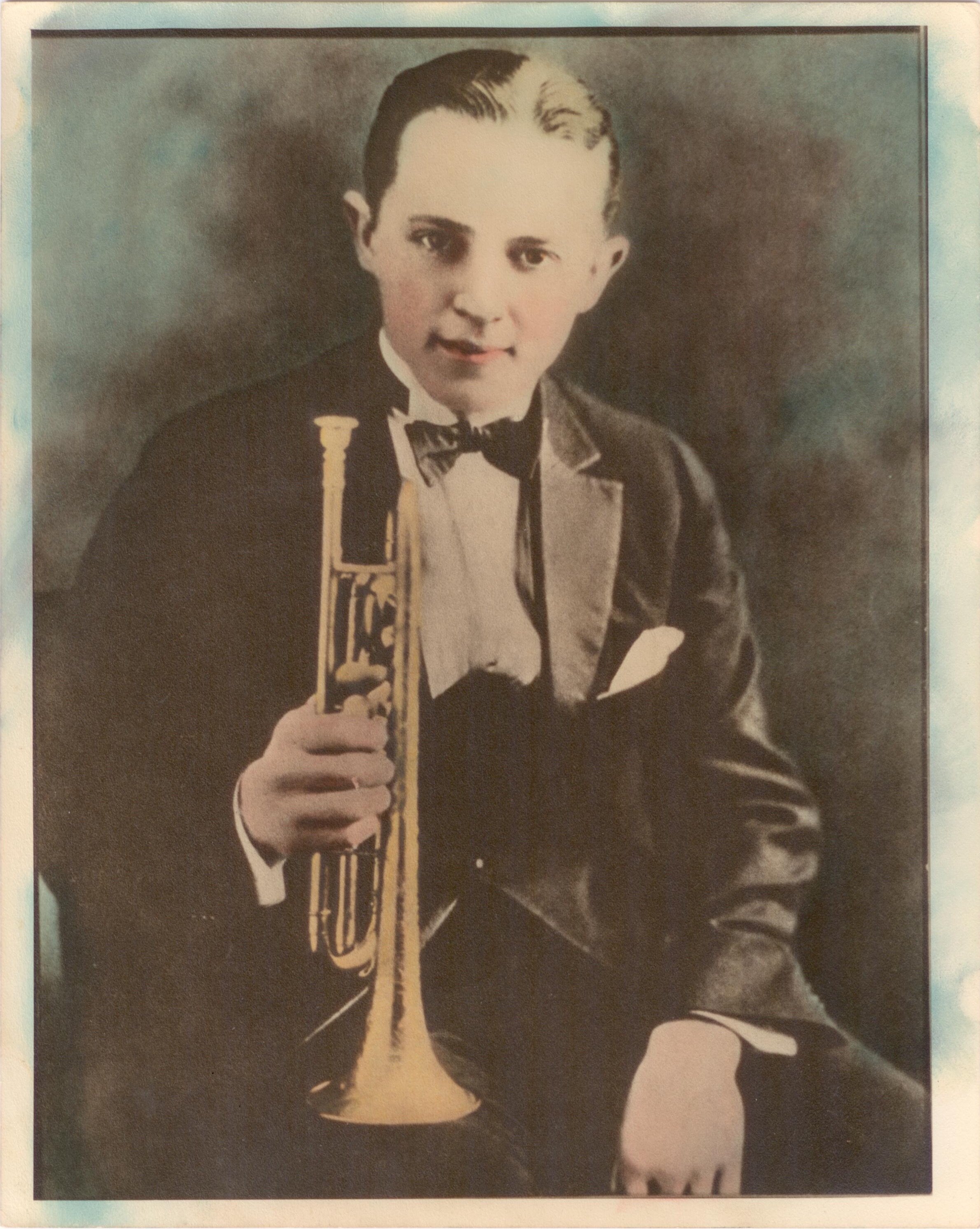 A colorized photo of Bix Beiderbecke, 1924. Courtesy of Indiana University.