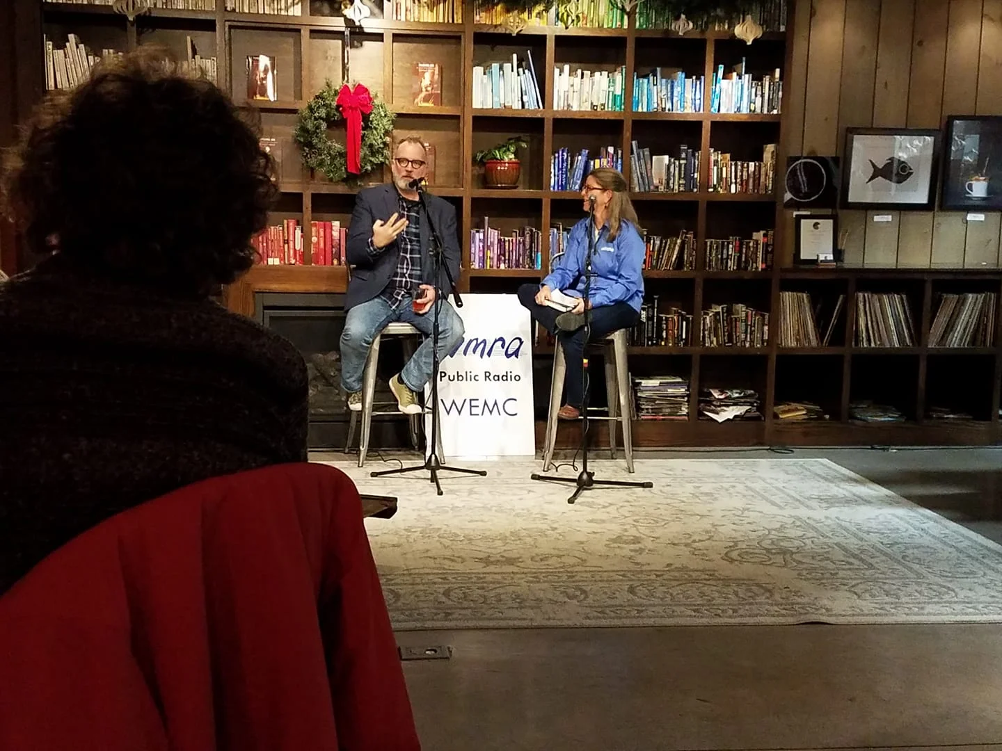 With Mary Katherine Froehlich at WMRA's Books & Brews, Pale Fire Brewing Company, Harrisonburg, December 12, 2017 (Photo by Lynda Meyers)