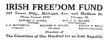 from a display advertisement for the Irish Freedom Fund that appeared in the Chicago Tribune , August 8, 1919, page 4