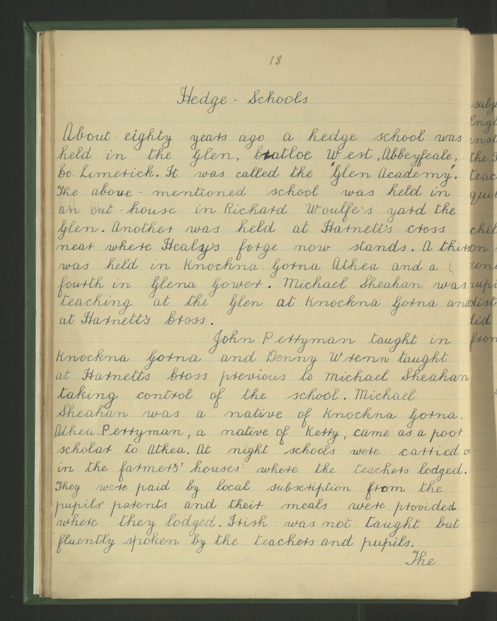 "Hedge-Schools," about a school at the Glen ( National Folklore Collection )