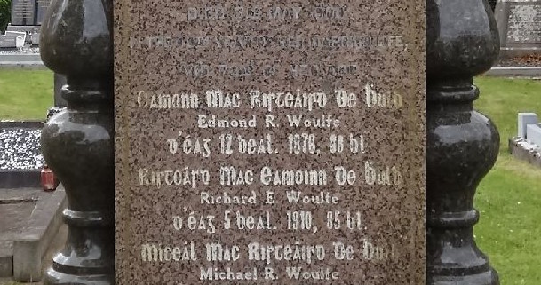 From a gravestone commemorating Edmond Wolfe at Templeathea