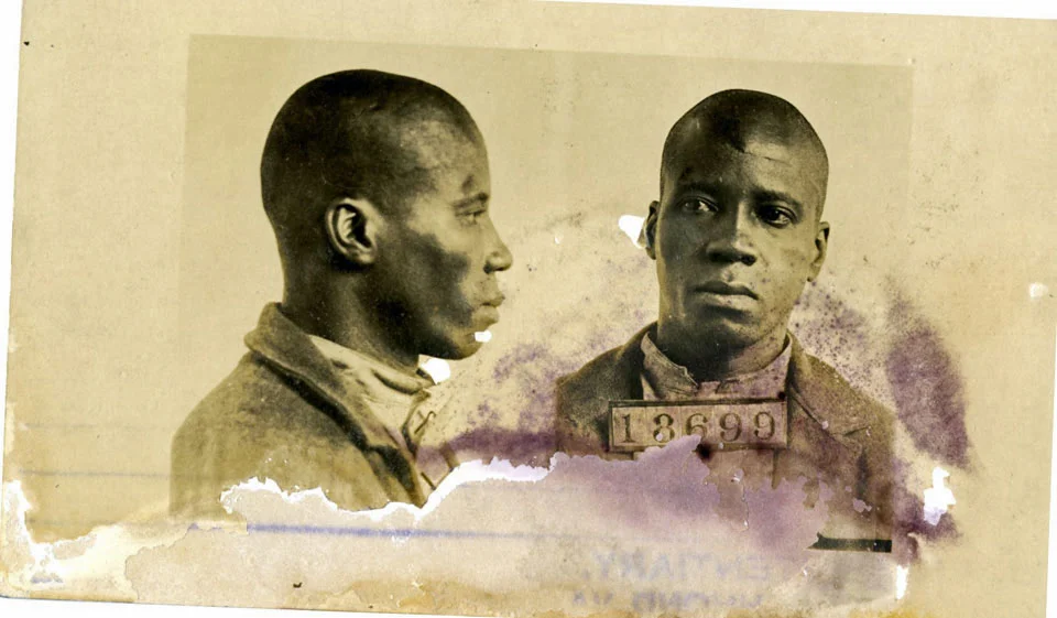 No photographs of John Henry James survive; this is Clifton Roberts, a convict in Richmond who, like many African American men, also answered somewhat the description ( Library of Virginia ).