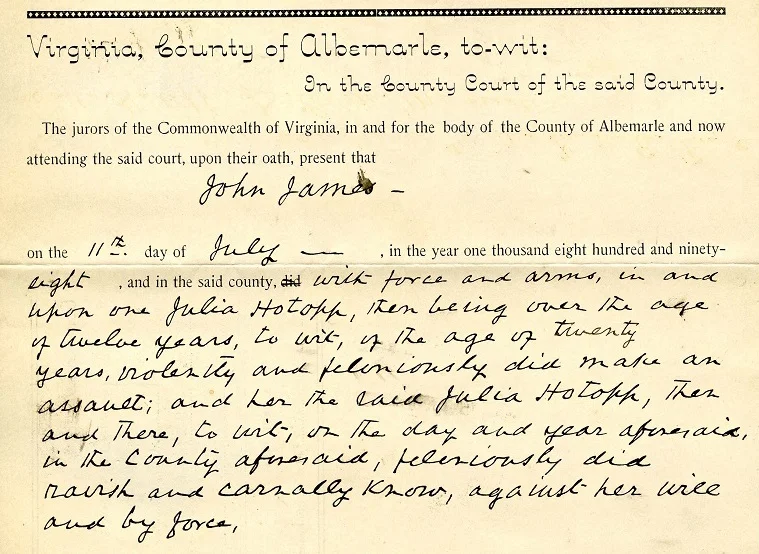 Indictment of John Henry James ( Library of Virginia )