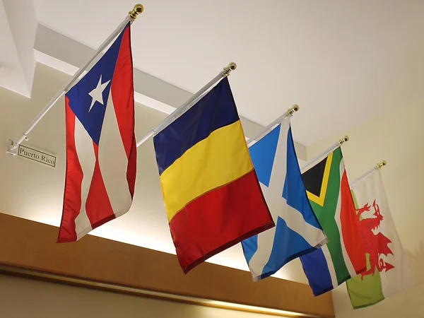 Flags of all of the people who attend from all over the world.