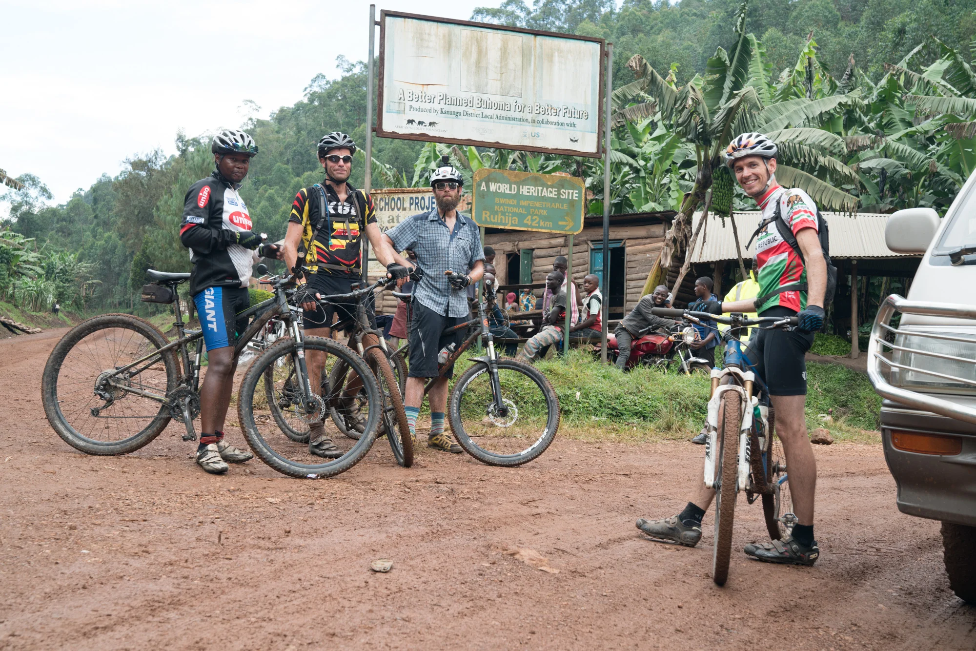 Mountain biking in the Bwindi Rainforest in Uganda