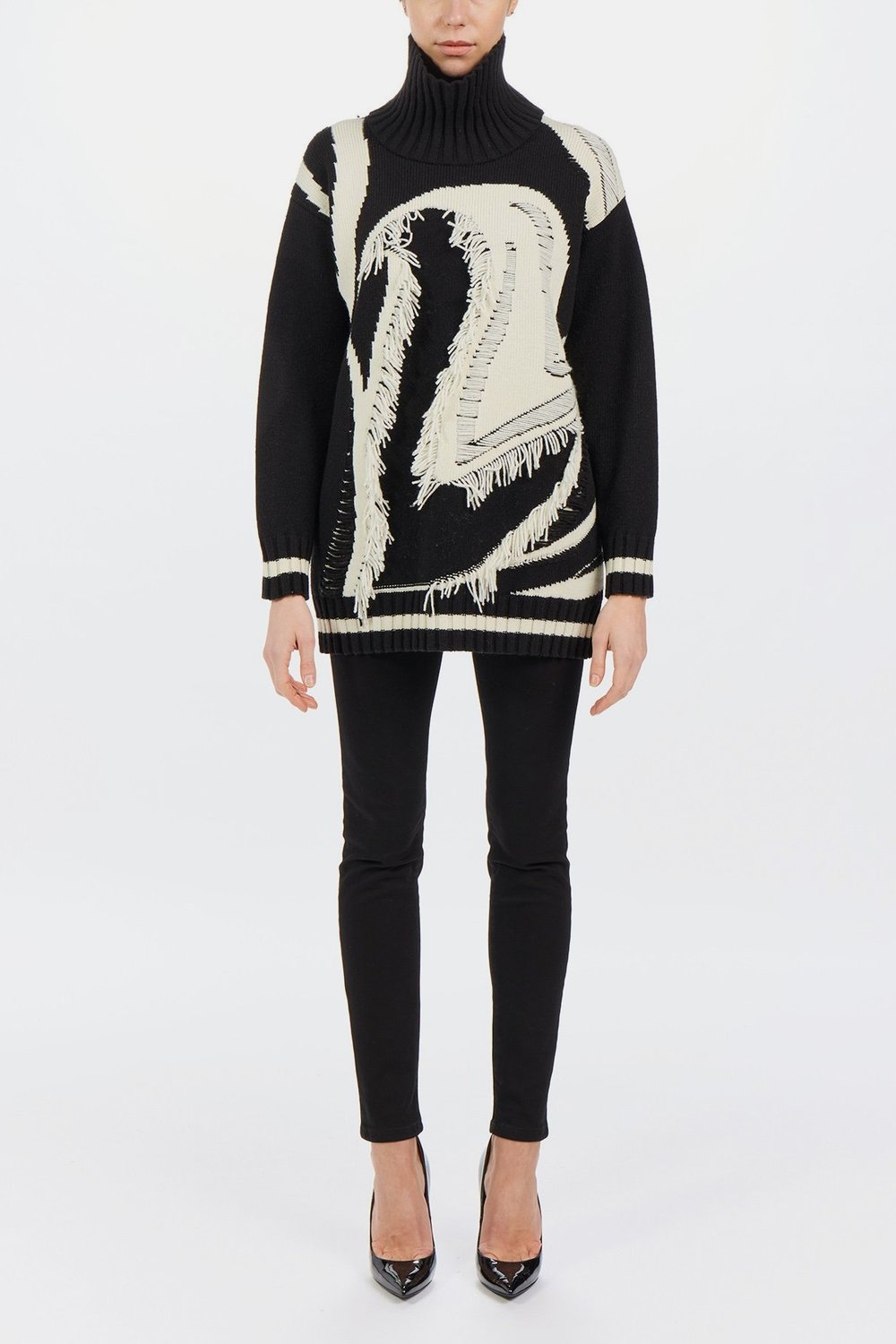 Black and Off-White Intarsia Sweater with