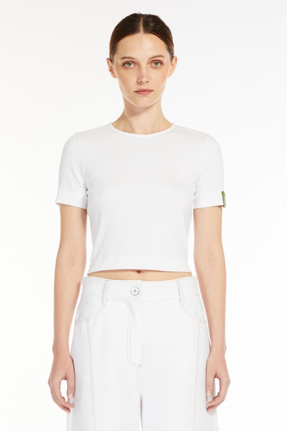 White Ribbed Crop Top Ariete // T-Shirt Blanc Court en Jersey Ariete