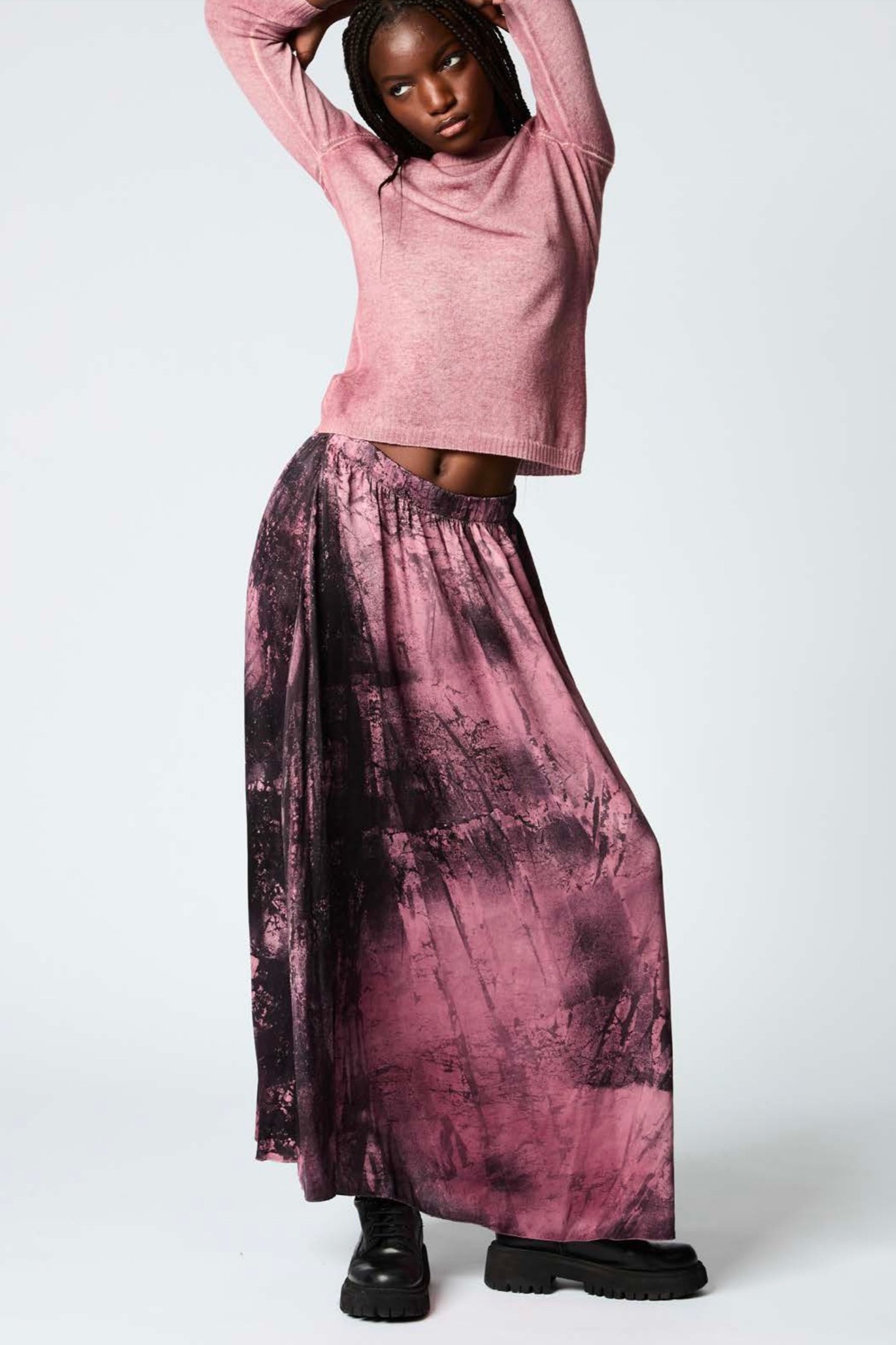 Long Pink Marble Print Silk Skirt // Jupe Longue Rose en Soie Marbrée