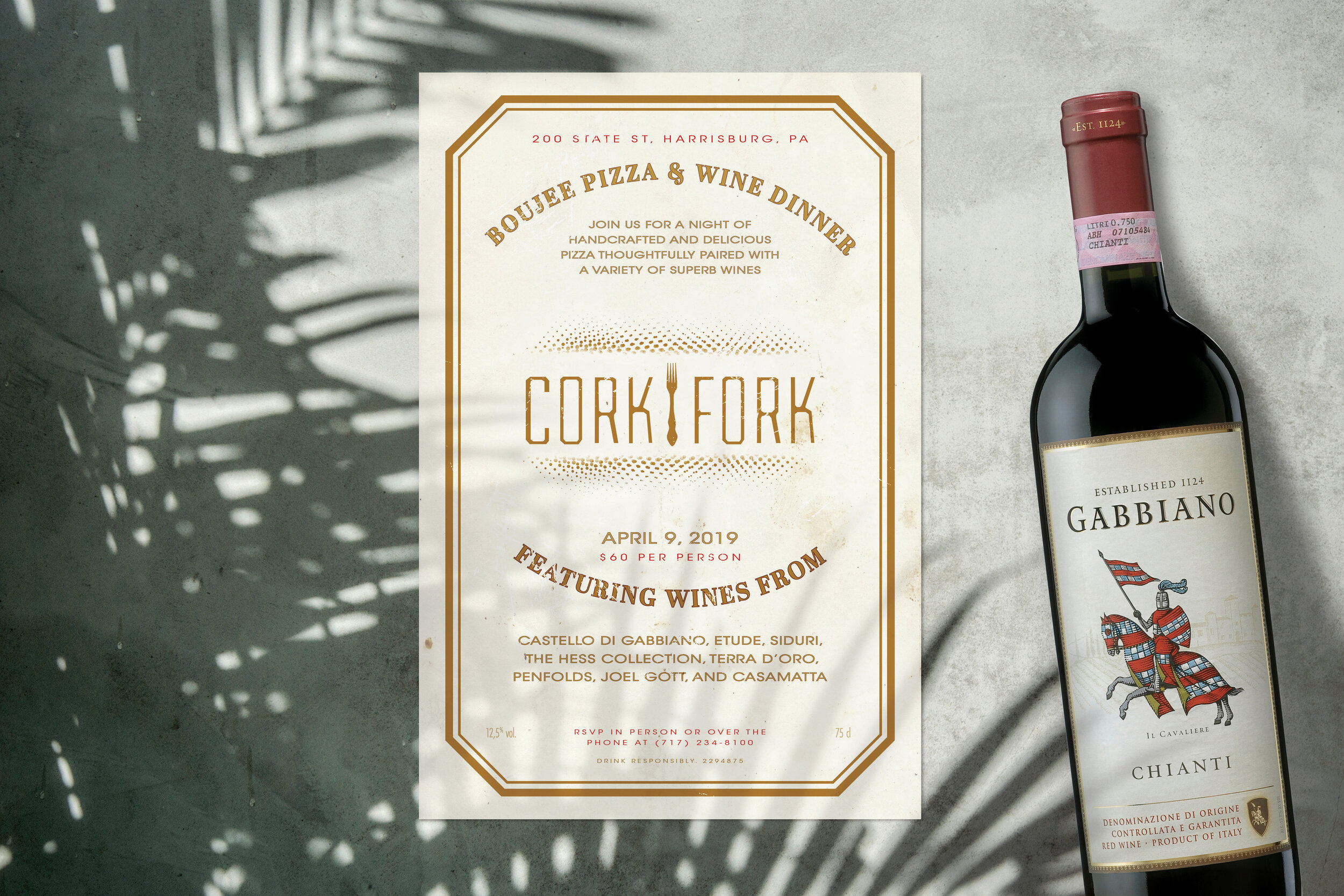 Wine Dinner Invitation featuring Gabbiano - replicating a vintage wine label