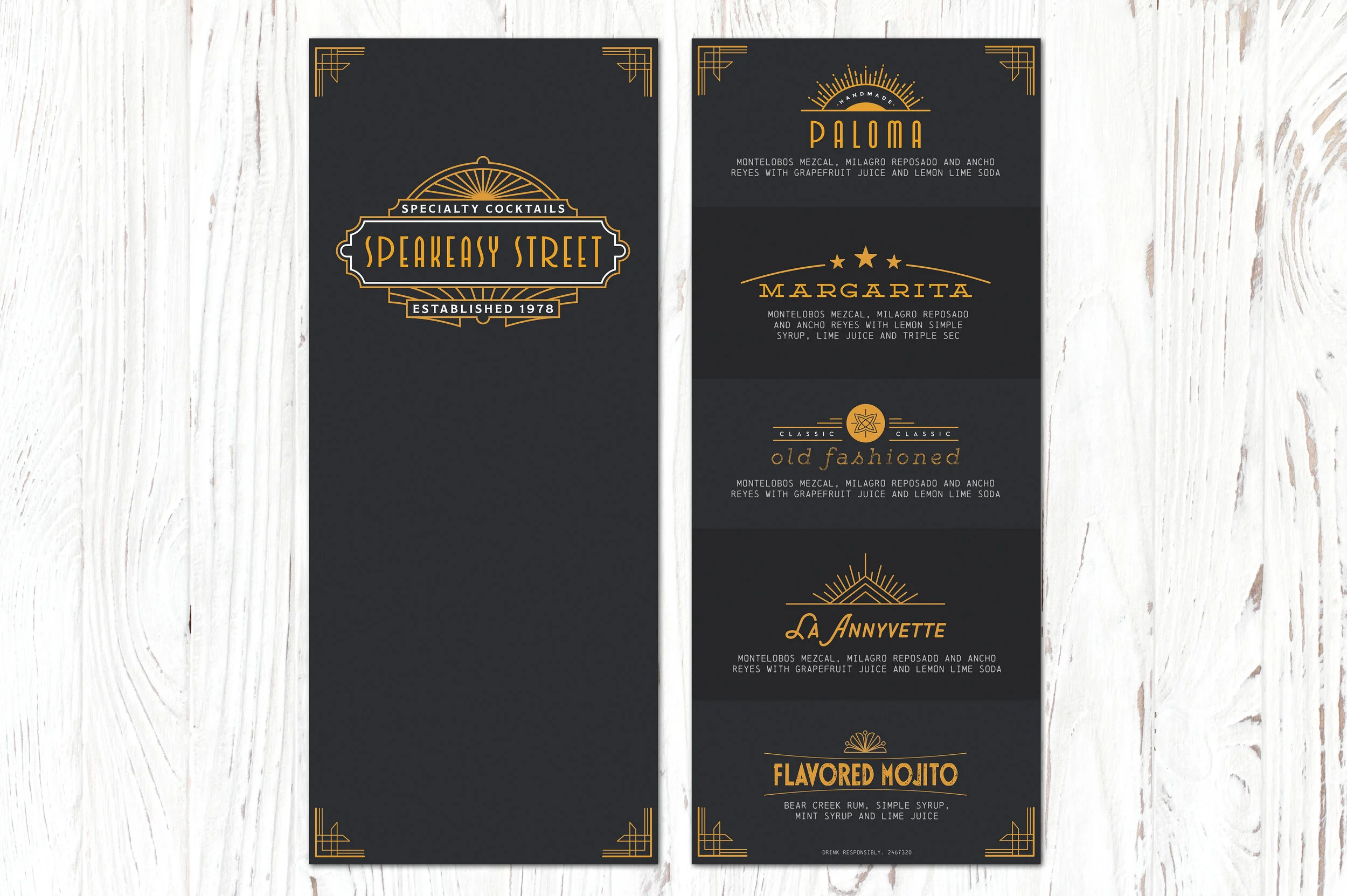 Art Deco Cocktail Menu for Speakeasy Bar