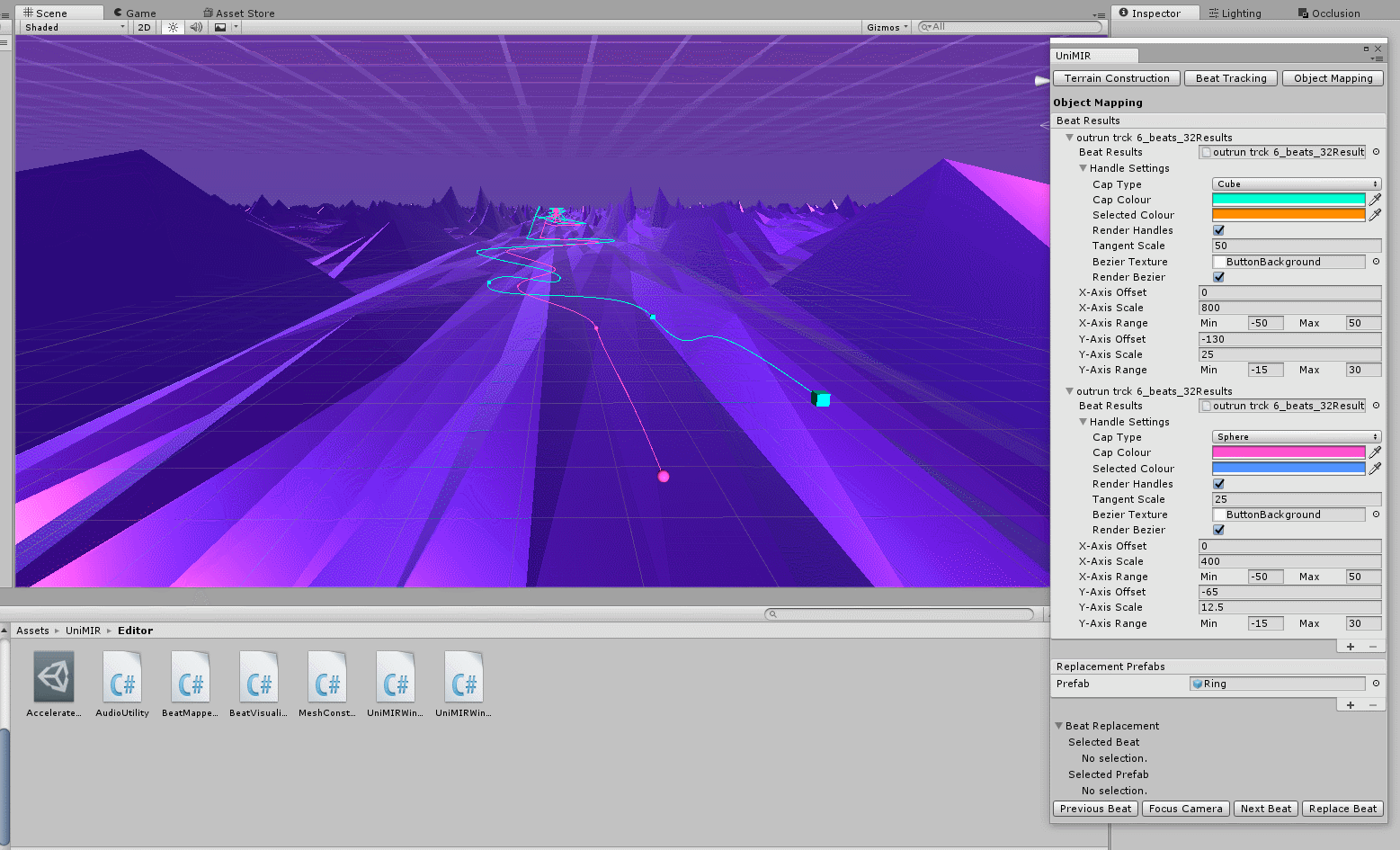 Editing splines in UniMIR from beat tracking results.