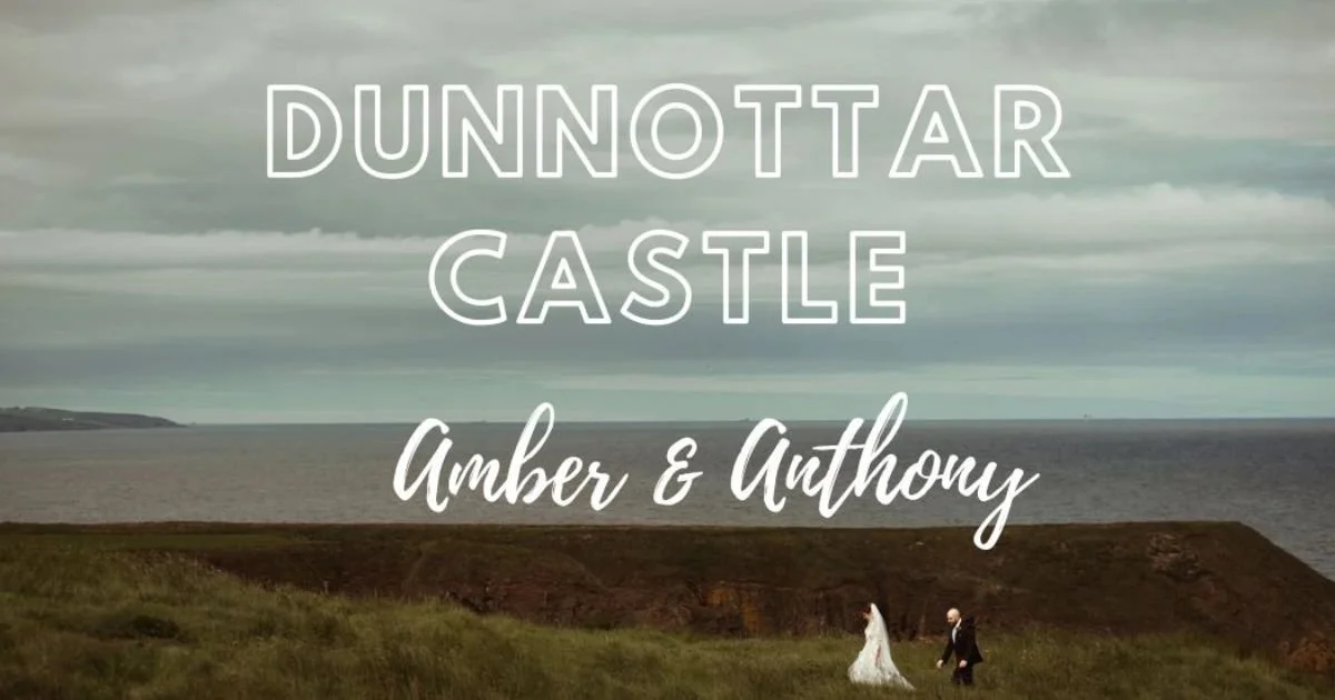 wedding couple boldly stroll along the clifftop in the cliffs above Dunnottar Castle, the wedding venue