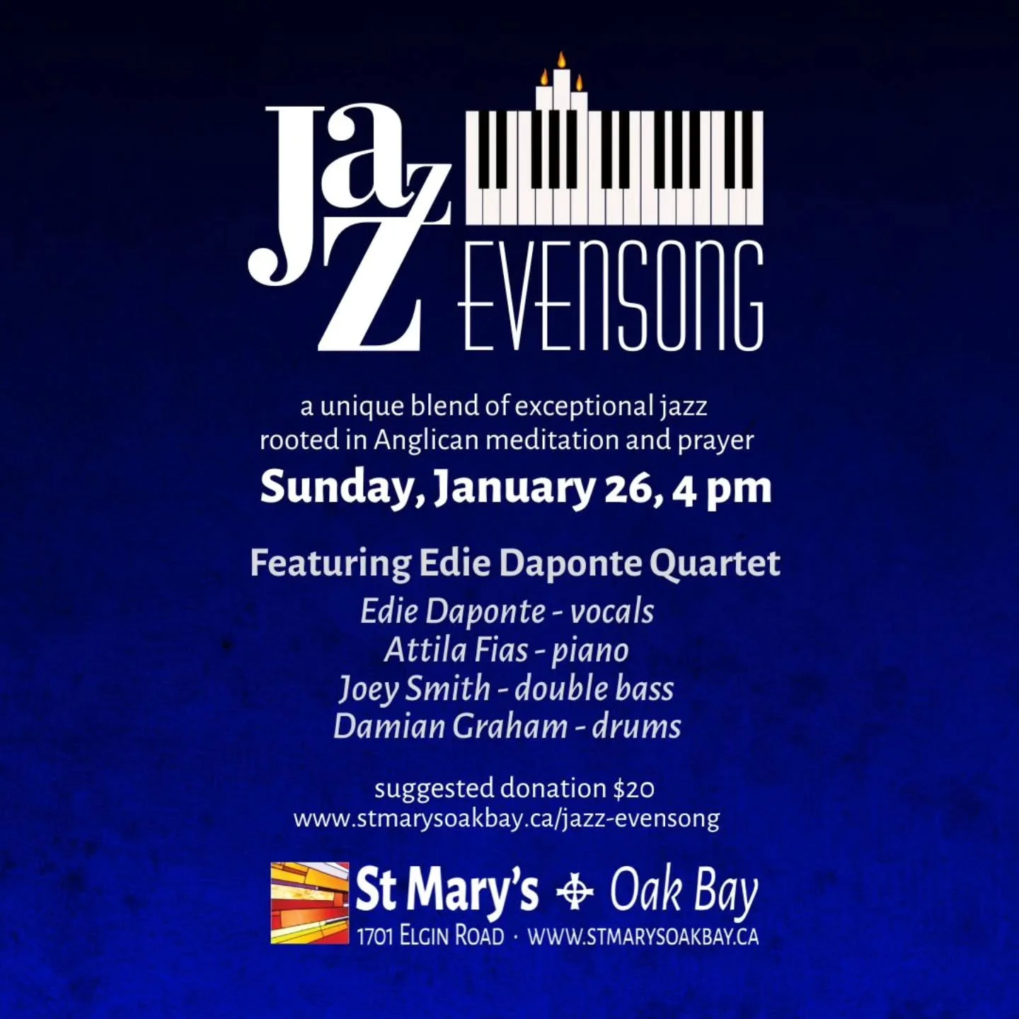 Join us this Sunday for the first Jazz Evensong of 2025 with the fabulous Edie Daponte and her fine fellas! Suggested donation $20, any amount welcome 🎶🎤🎹🥁🎻