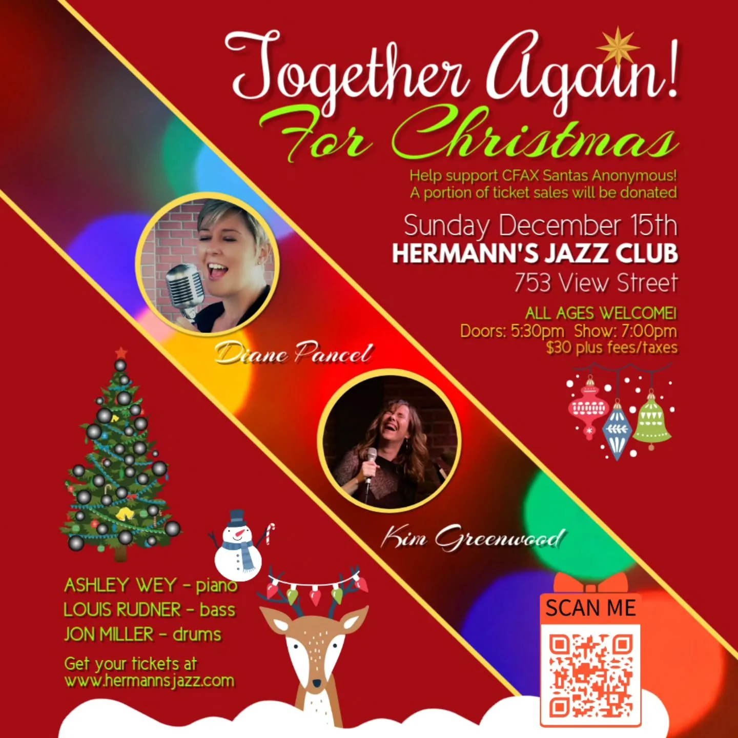 All your Christmas favs new and old! Please join us as we celebrate Christmas and the holiday season with the best harmony possible..... yes, that is a clean double entendre!
We're giving a portion of ticket sales to CFAX Santa's Anonymous, an espec