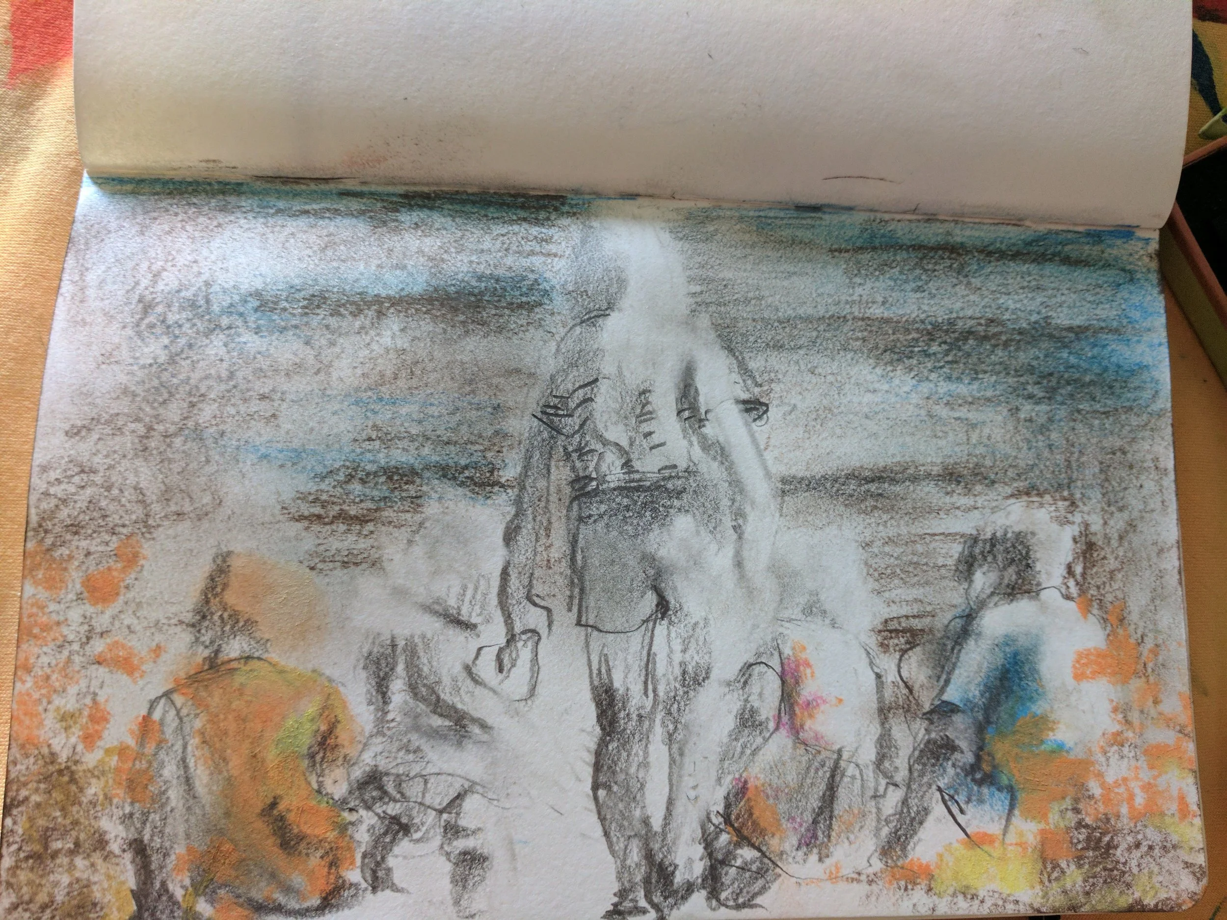 I first did about 4 or 5 planning sketches to get a feel for different compositions. I landed on this one as a color spring board.