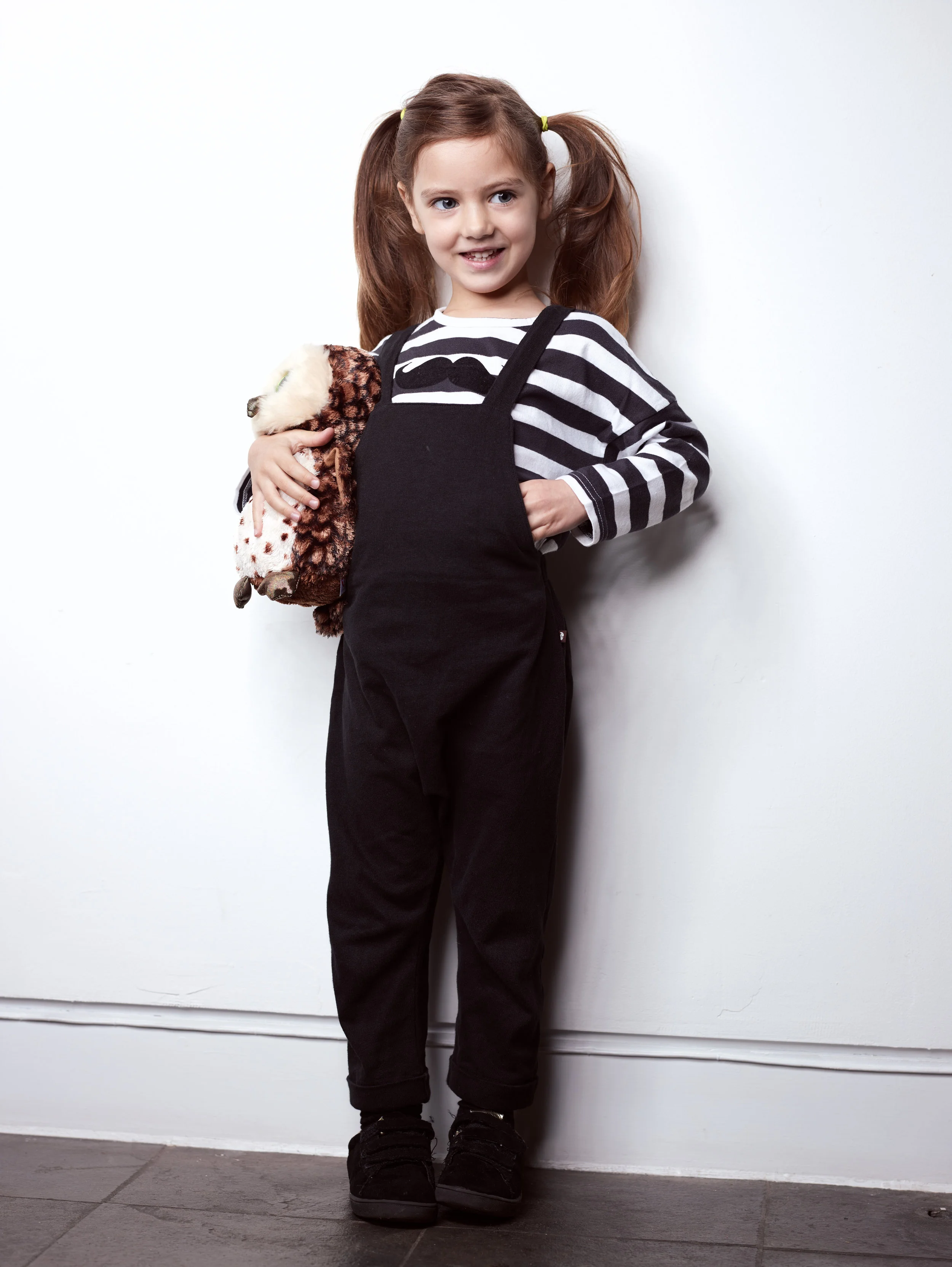 Dungarees, T-shirt and Trainers from Greenberry Kids. Dungarees are from the current collection.