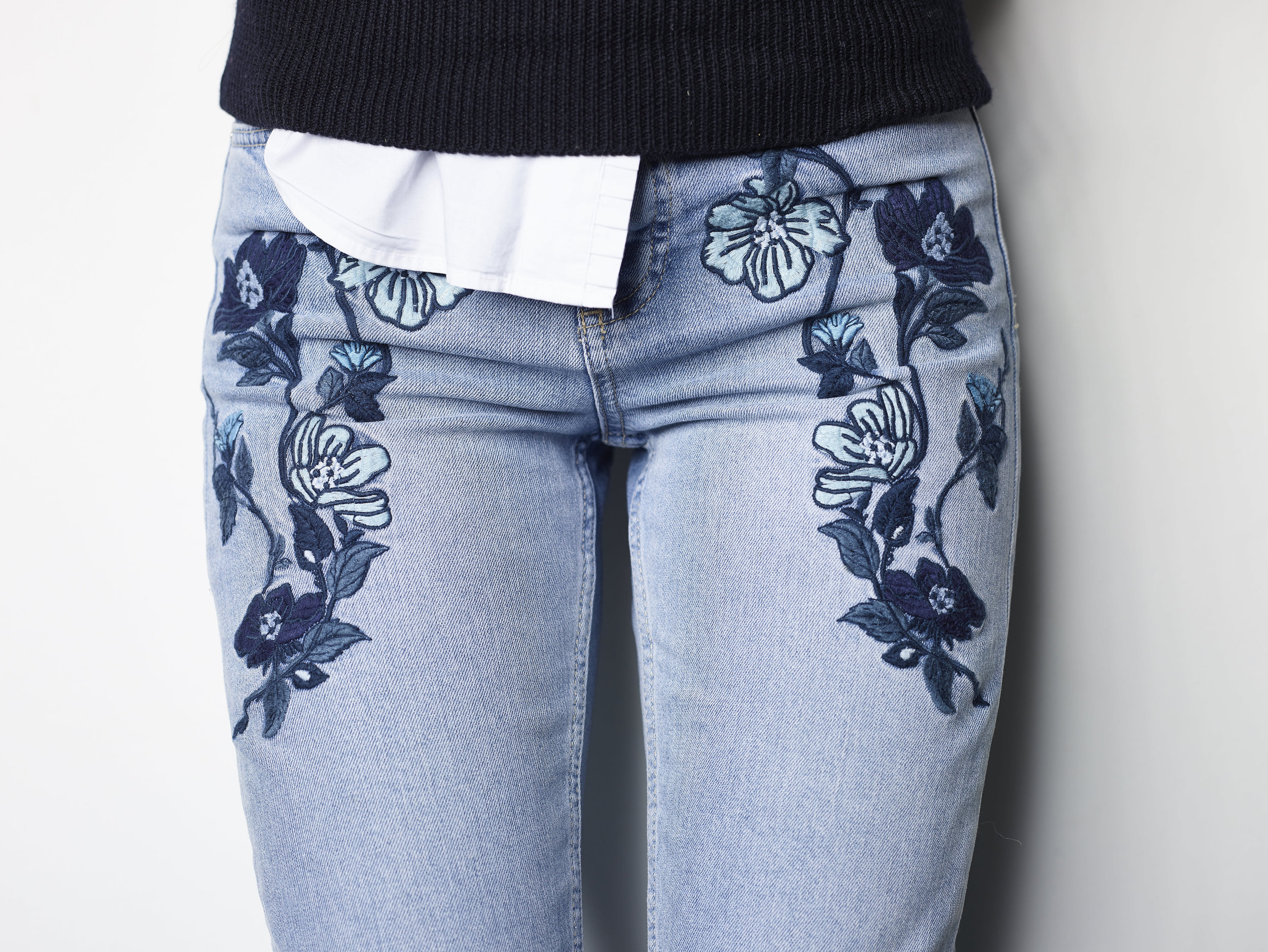 GRLFRND Rose Embroidered Jeans in Blue