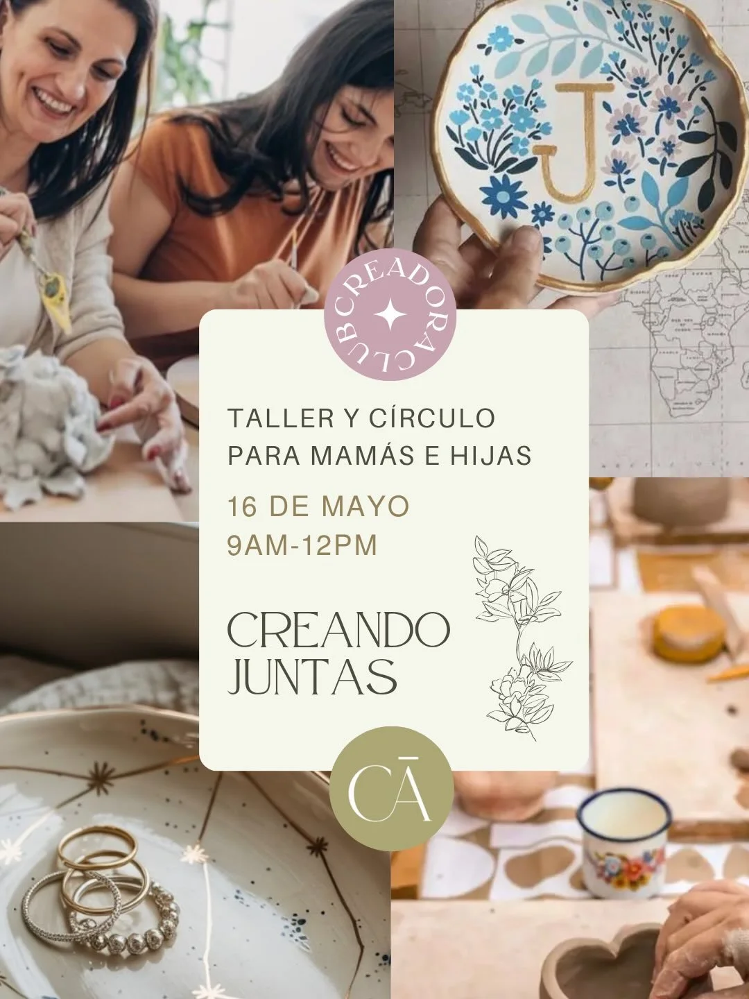 No dejes que pase el tiempo. Reg&aacute;late momentos de calidad ✨💕🫶🏽

CREANDO JUNTAS: Una ma&ntilde;ana dise&ntilde;ada para Mam&aacute;s e Hijas *de todas las edades*. 

✔️Incluye c&iacute;rculo de meditaci&oacute;n
✔️Taller de modelado de barro
