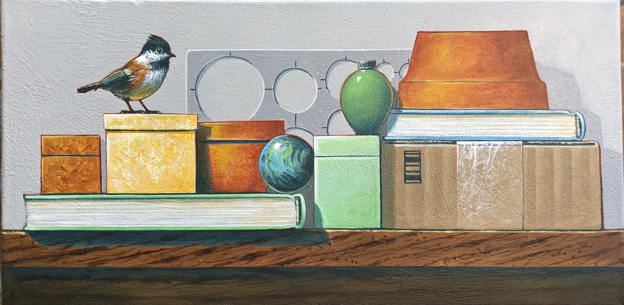 Chestnut back Chickadee-Clay Pot 10x20.JPG