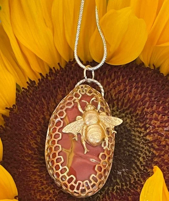Jasper and BRass Bee Necklace.jpg