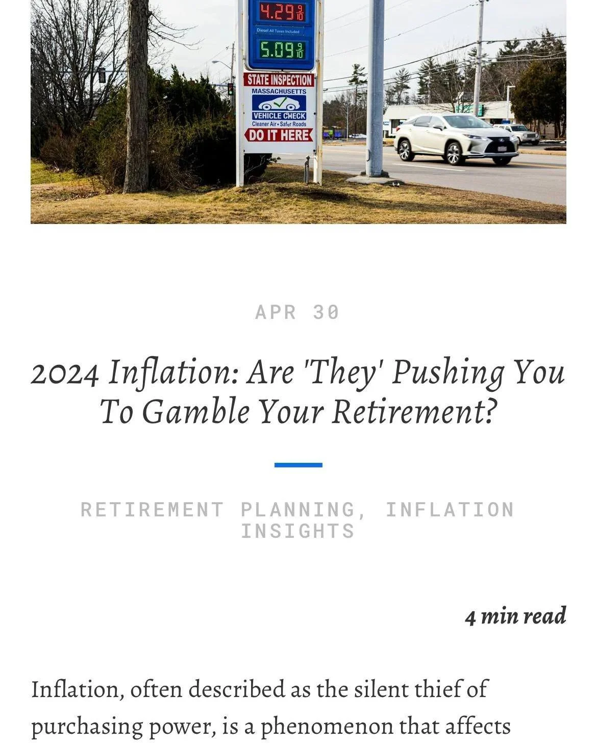 📌 Recap 4.30.24 | 2024 Inflation: Are 'They' Pushing You To Gamble Your Retirement?

⏪ Looking back from today, inflation continues quietly eating purchasing power&mdash;10-year average at 2.88%, current CPI at 3.48%&mdash;while typical raises barel