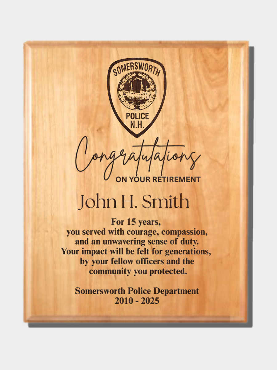 Police Retirement Hardwood Plaque