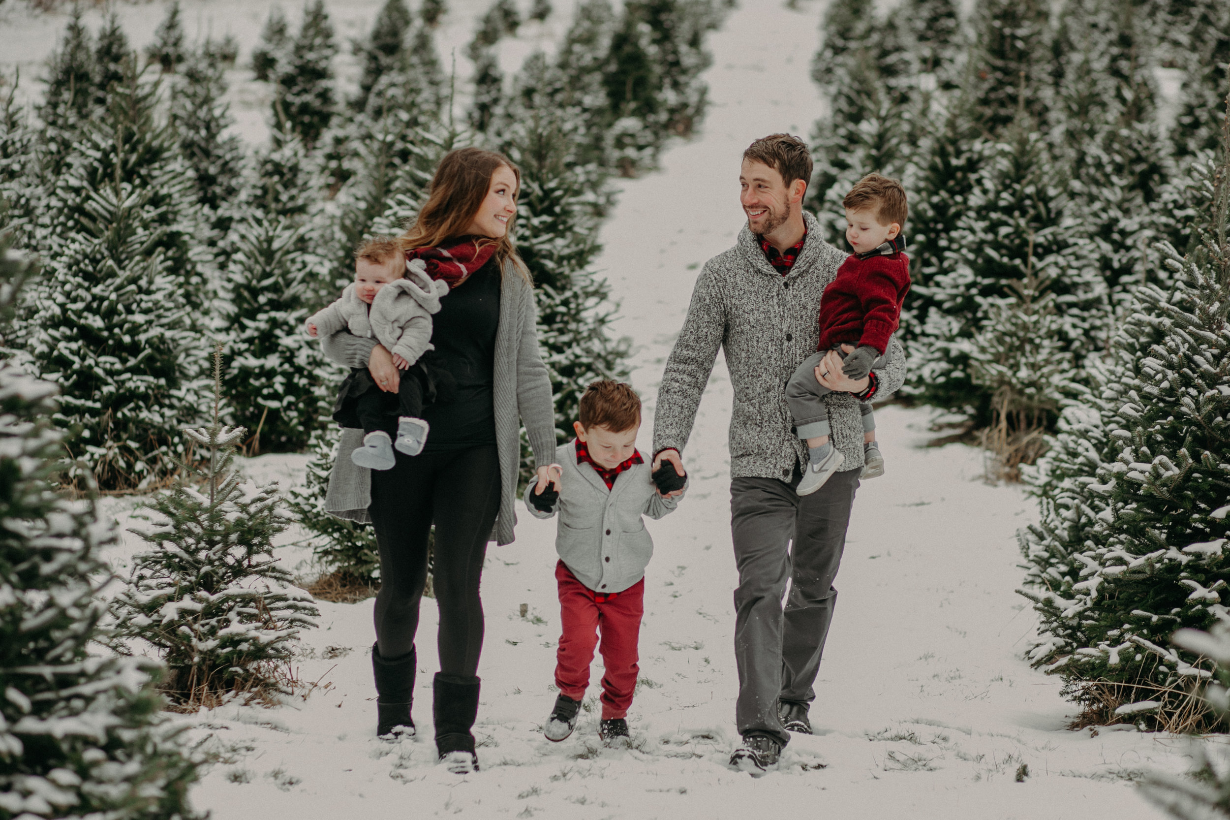 winter family photo session at Santa’s Evergreens in Hudson WI