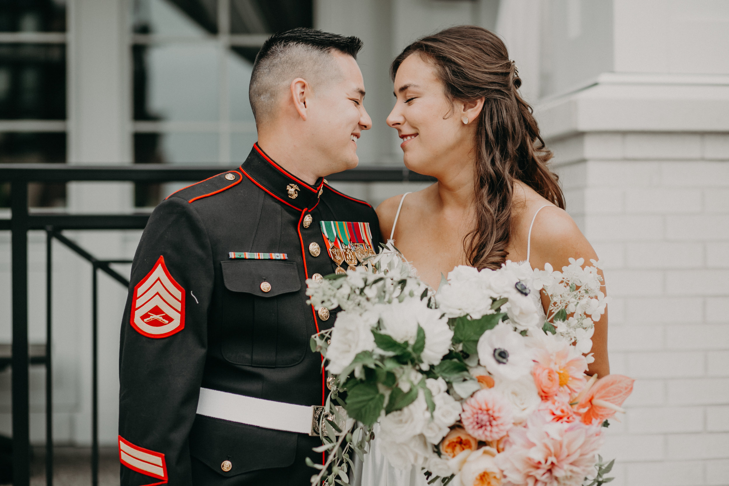 a bride and groom see each other for the first time in Wayzata MN before their lakeside wedding