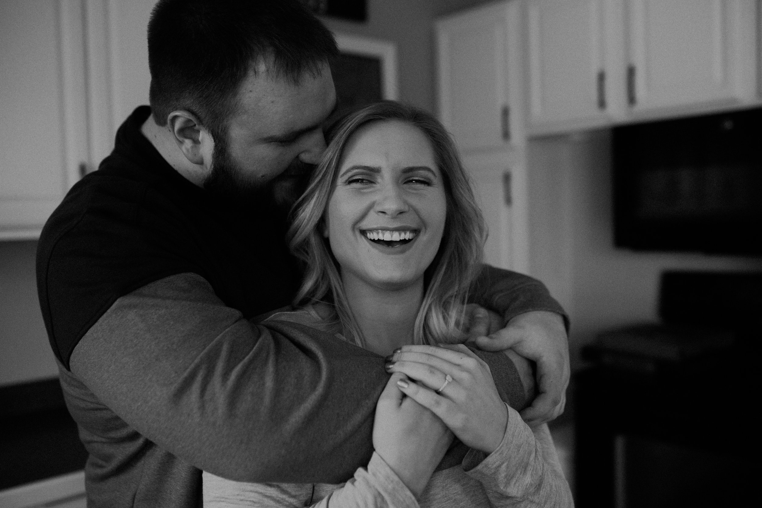 cozy in home engagement session in central Wisconsin