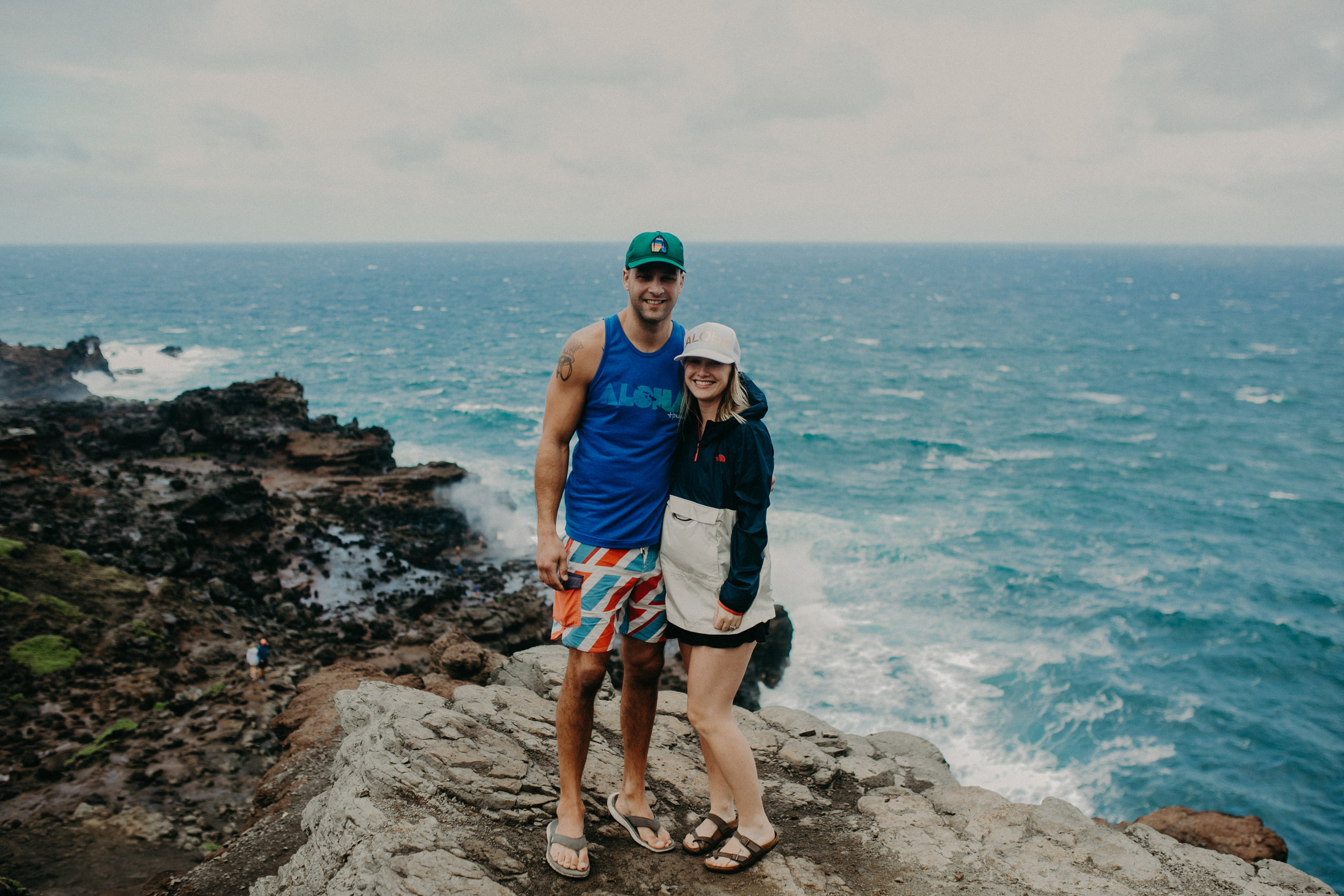 Andrea and Mike Wagner stand on the cliffs of Maui Hawaii near the Nakalele Blowhole in February 2019 while on vacation