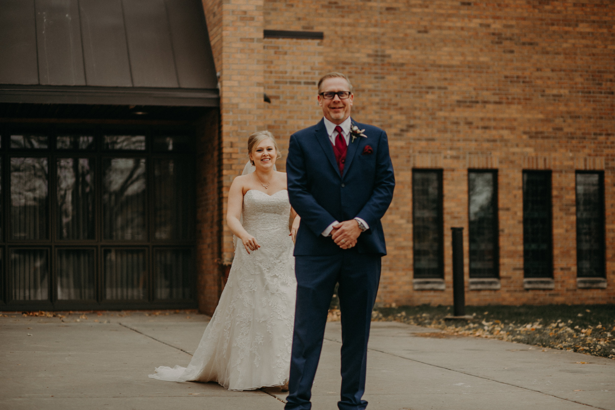 River Falls WI first look at wedding between a bride and her father