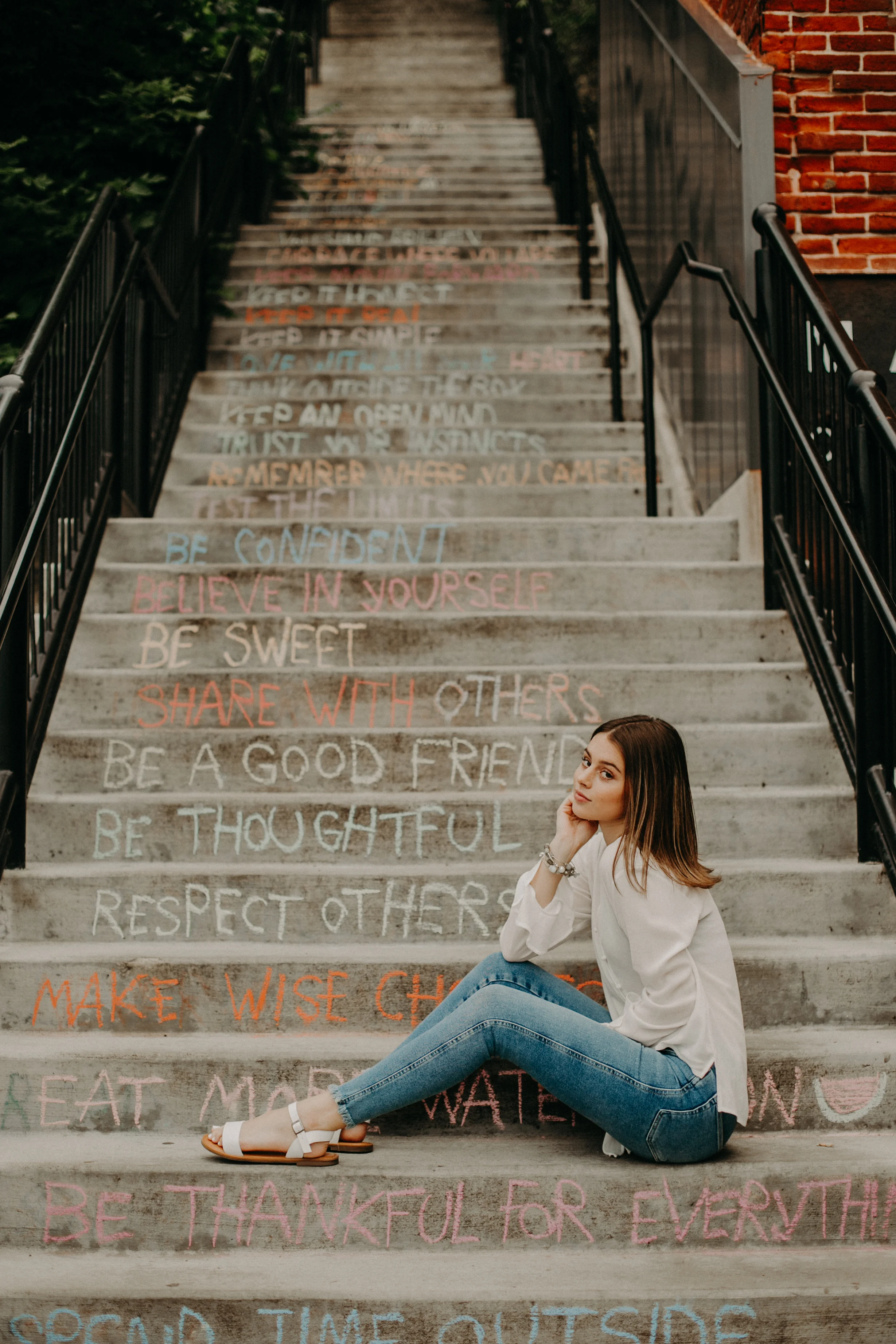 stairs with positive affirmations located in Stillwater MN perfect for photo opportunities and senior session