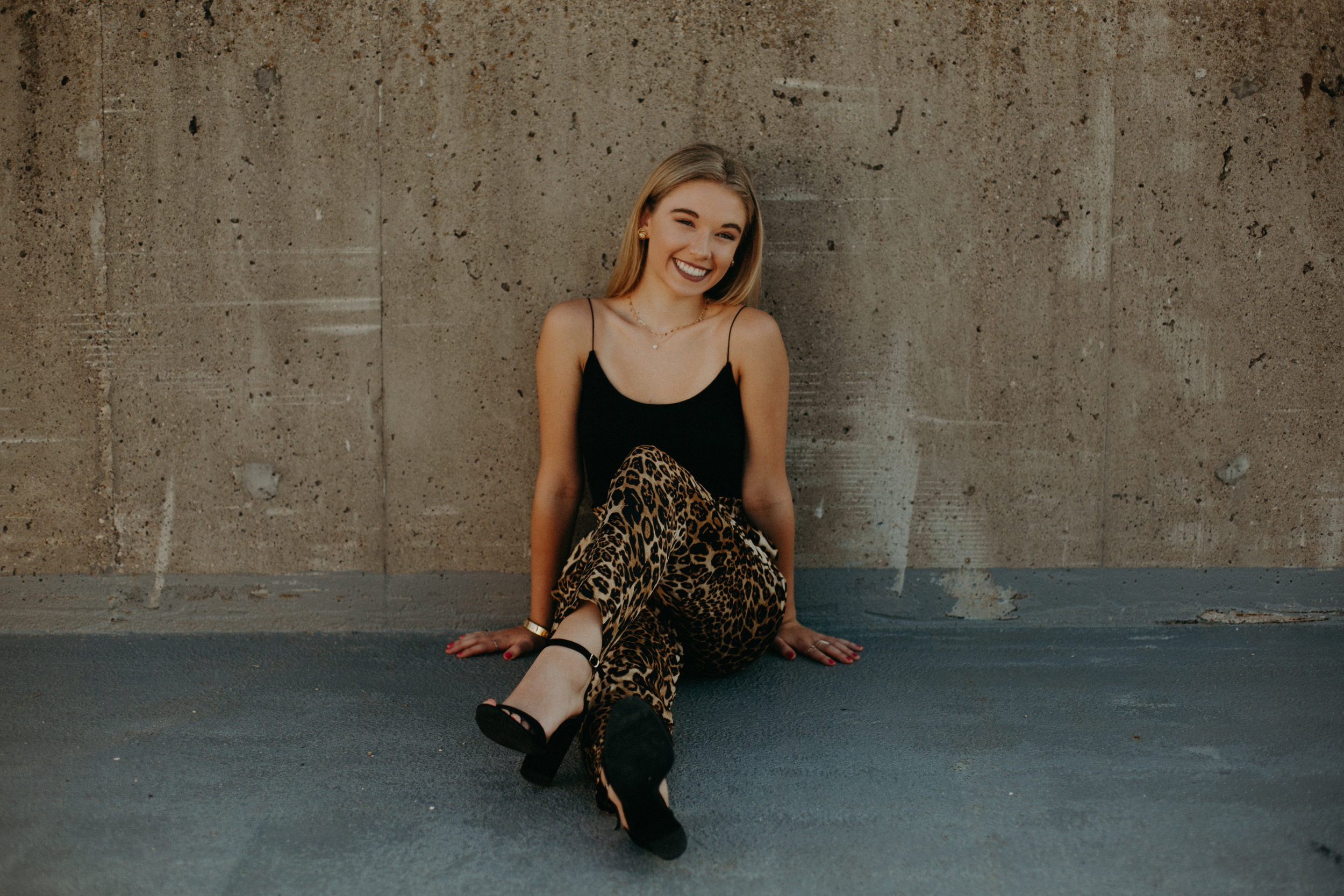 parking ramp senior photo session in downtown Minneapolis